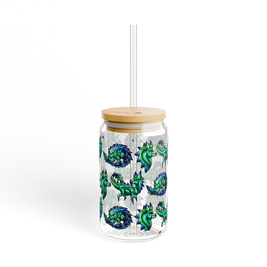 Chibi Arlathia the Hedgehog- Pattern- Green Creature Drawing - Cute Animal Illustration- Glass Tumbler, 16oz