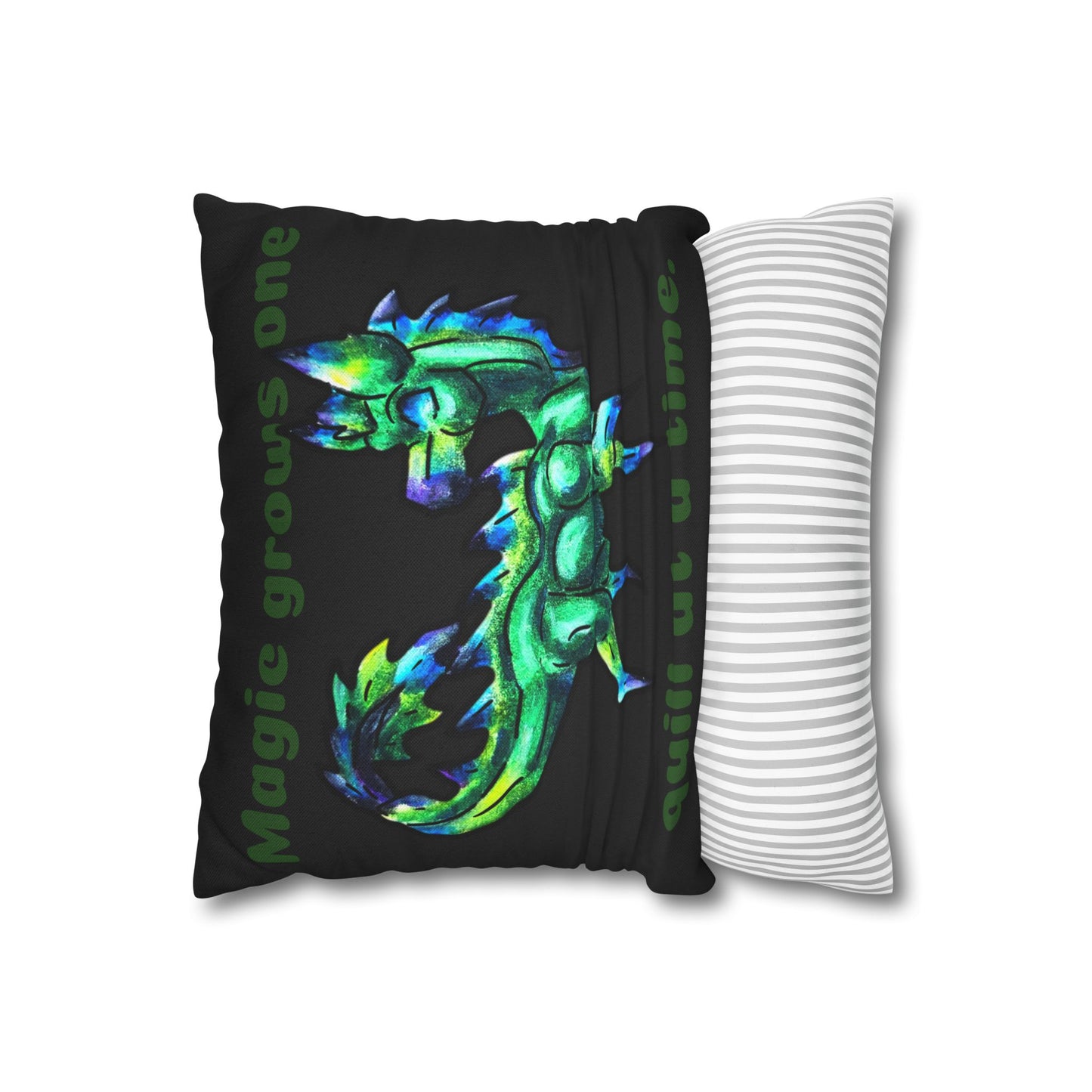 Chibi Arlathia the Hedgehog- Green Creature Drawing - Cute Animal Illustration- Double-Sided Pillow Case