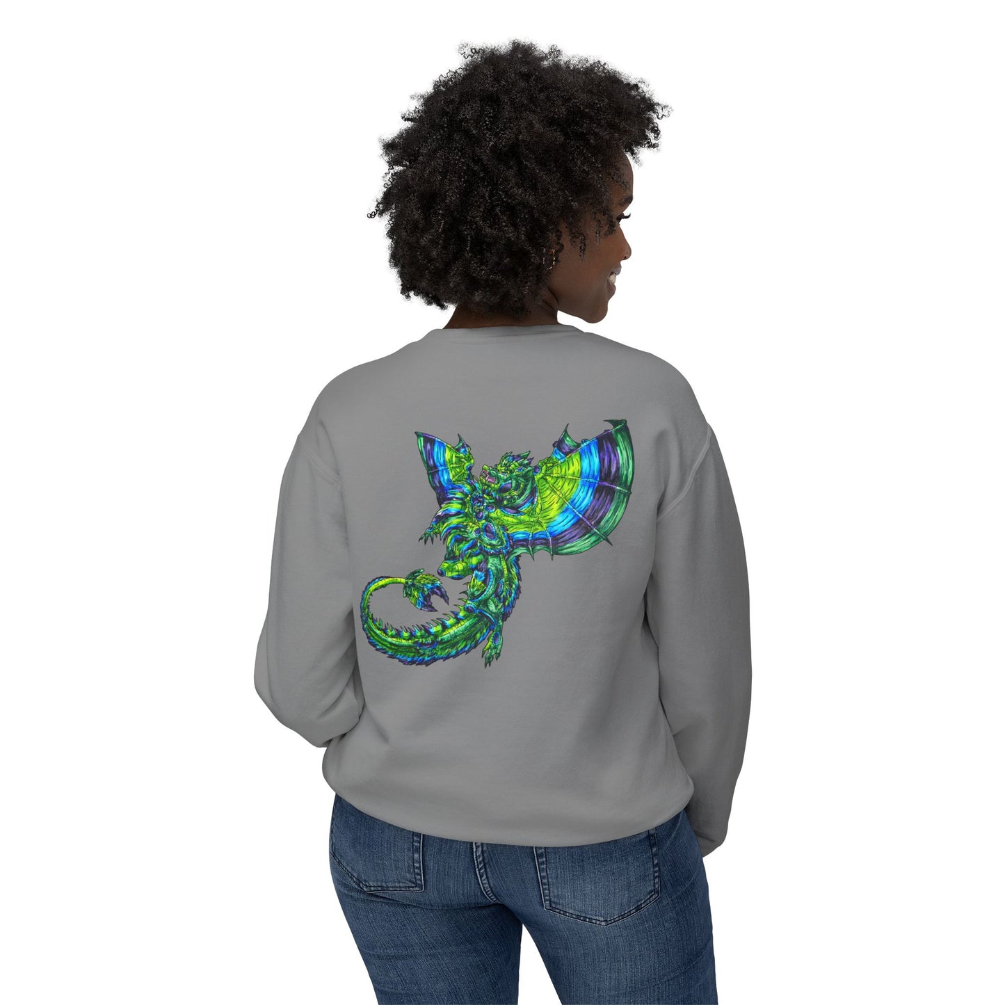 Arlith- Emerald Dragon – Aggressive Green Fantasy Dragon Art – Warning: Grumpy & Aggressive Crewneck – Mythical Creature– Dragon Lover Gift Unisex Crewneck