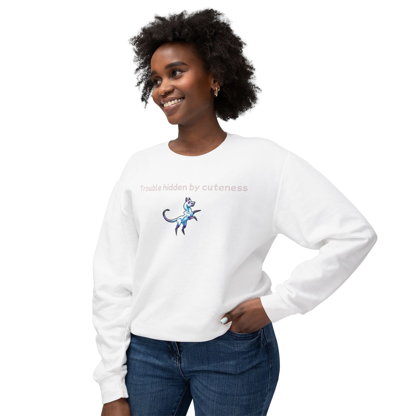 Chibi Slictine the Cat- Trouble- Fantasy Cat- Cute Creature Art- Nature Animal-Unisex Crewneck