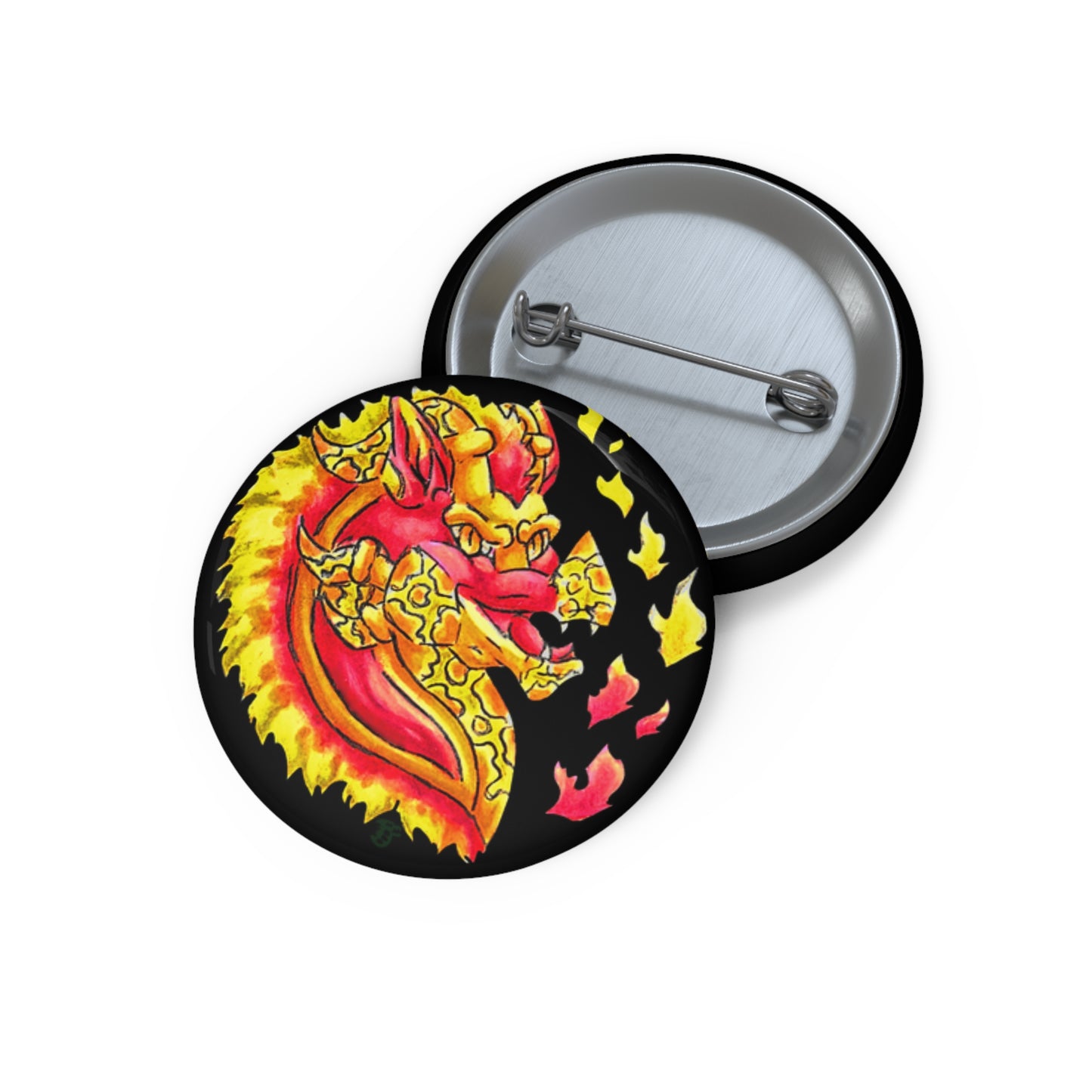 Cutesy Fire Dragon Head Custom Pin Buttons