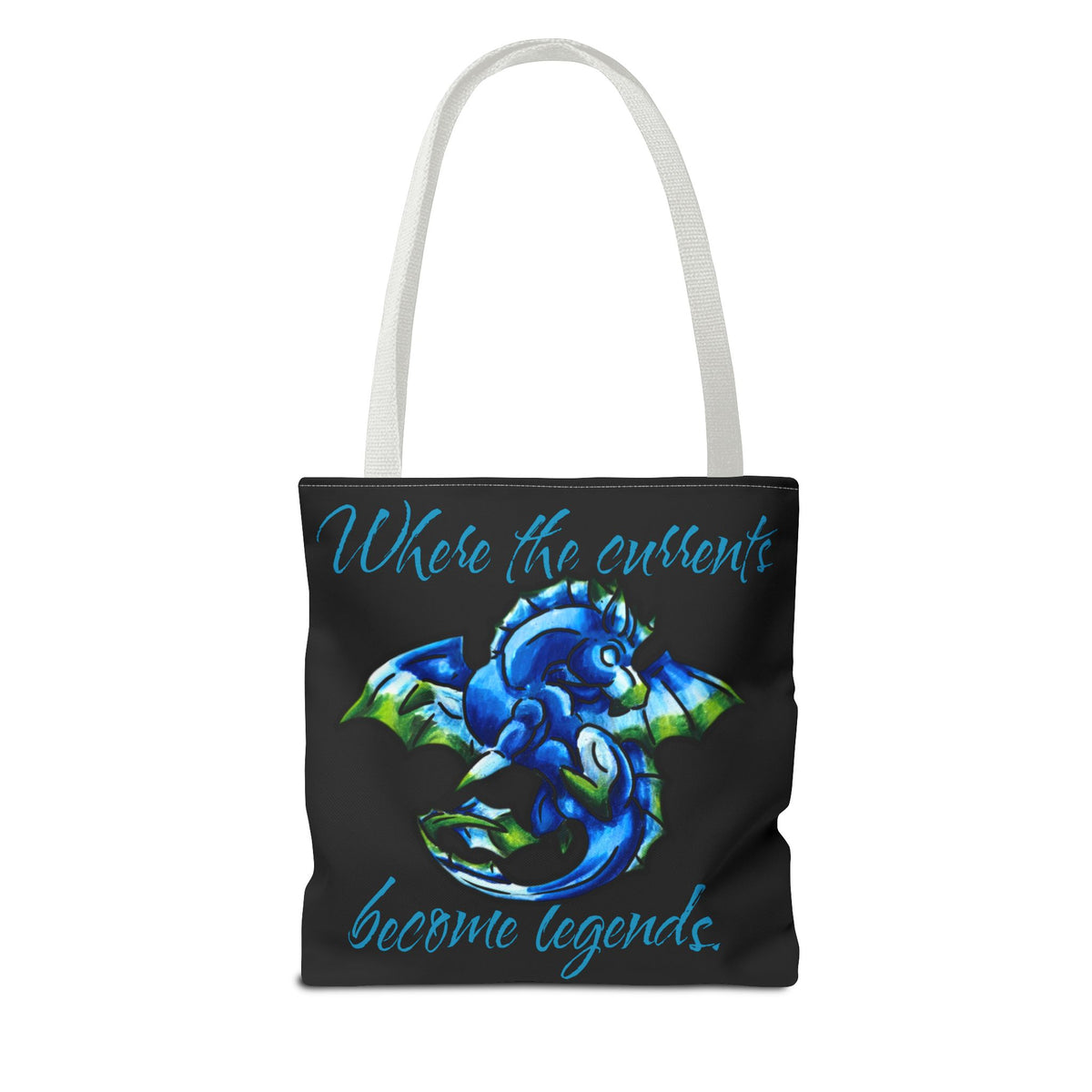 Chibi Water Dragon Art- Elemental- Aquatic Fantasy Creature- Two-Toned Tote Bag