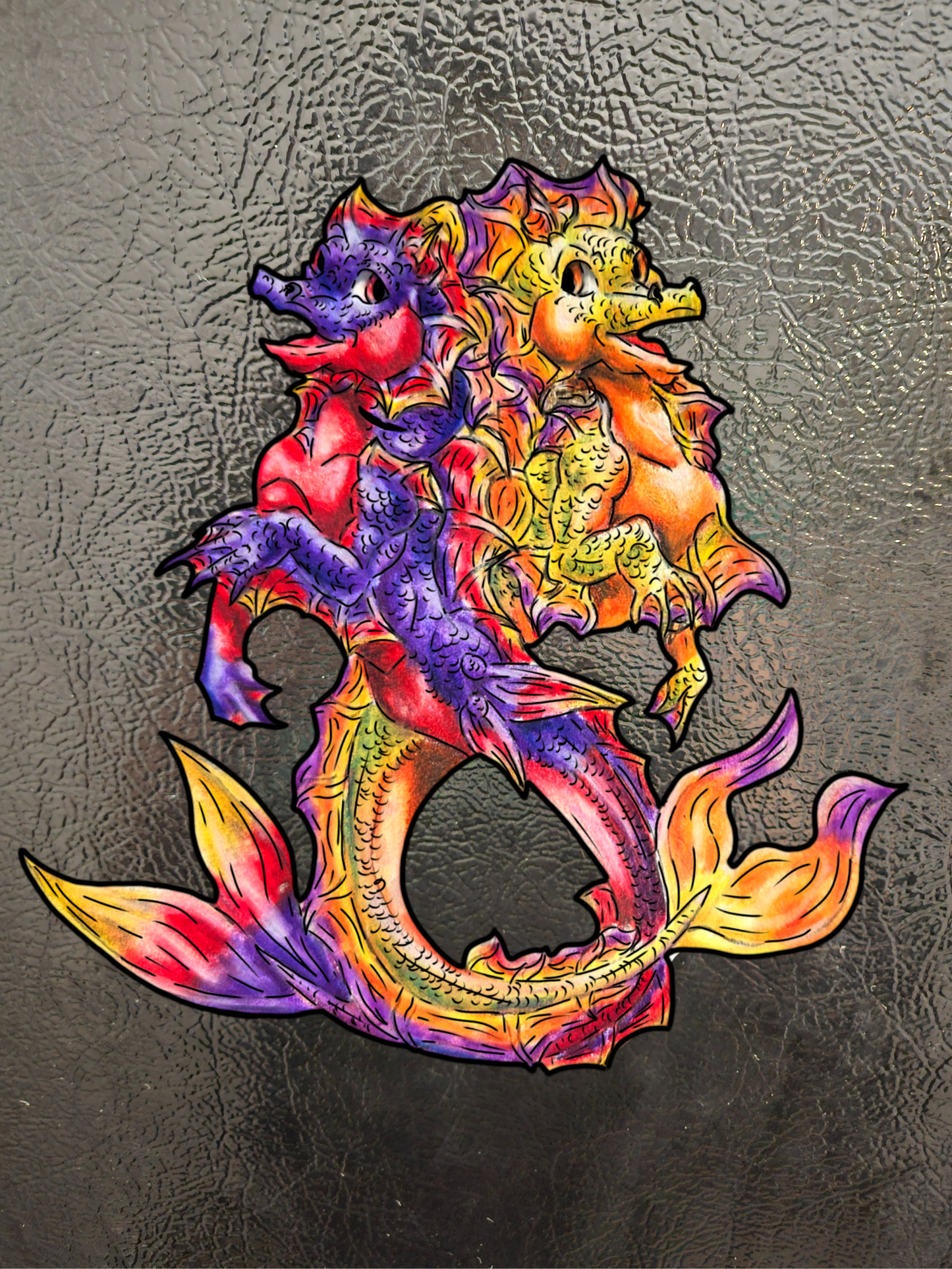 Baby Dual Hippocampus – Dual Ocean Fantasy Art – Hippocampus Pair - 3pk Magnets