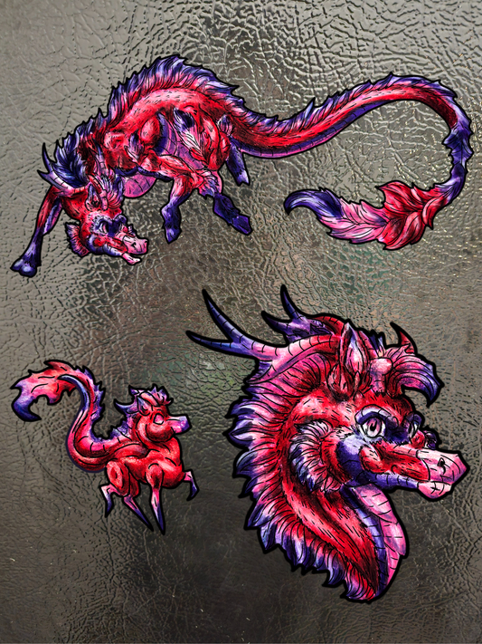 Myer- Crimson Kirin – Red Fantasy Kirin –Kirin Magnets – Mythical Creature– Kirin Lover Gift- Magnets 3pk