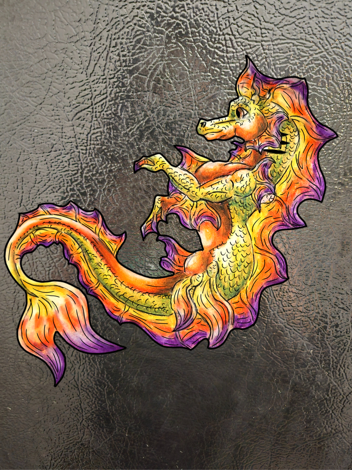 Baby Sunrise Hippocampus- Golden Ocean Fantasy Art- Warm Fantasy Sea Creature Art- 4pk Magnets