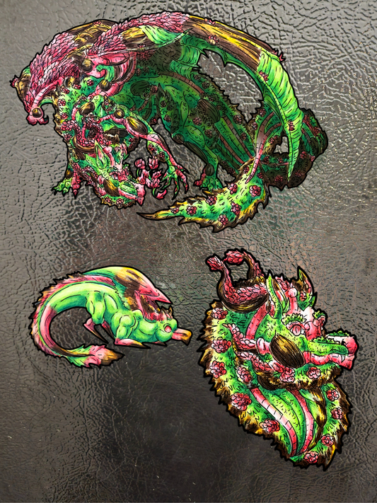 Spring Dragon- Fantasy Nature- Mythical Creature- Forest Guardian Art - Dragon Lover Gift- Magnet 3pk