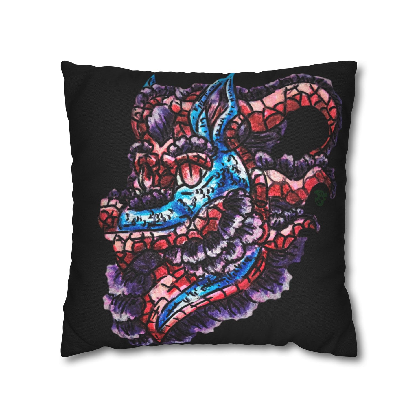 January Dragon Heads Spun Polyester Square Pillowcase