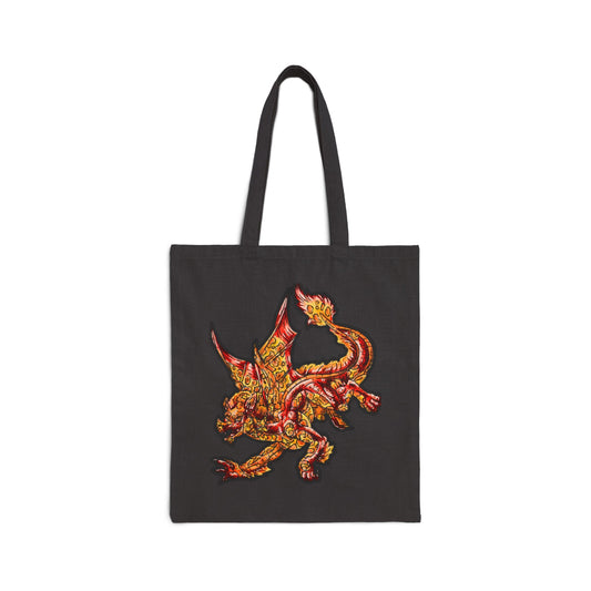 Fire Dragon Heads Cotton Canvas Tote Bag