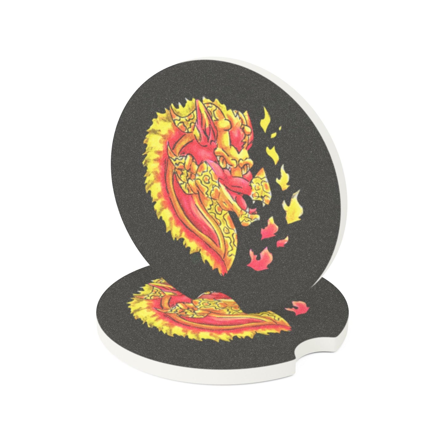 Cutesy Fire Dragon Head Soapstone Car Coaster