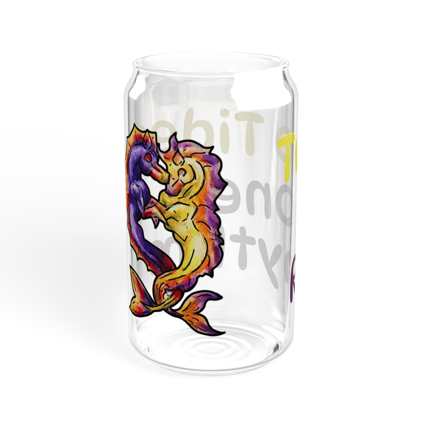 Dual Hippocampus – Two Rhythms- Dual Ocean Fantasy Art – Hippocampus Pair- Glass Tumbler 16oz