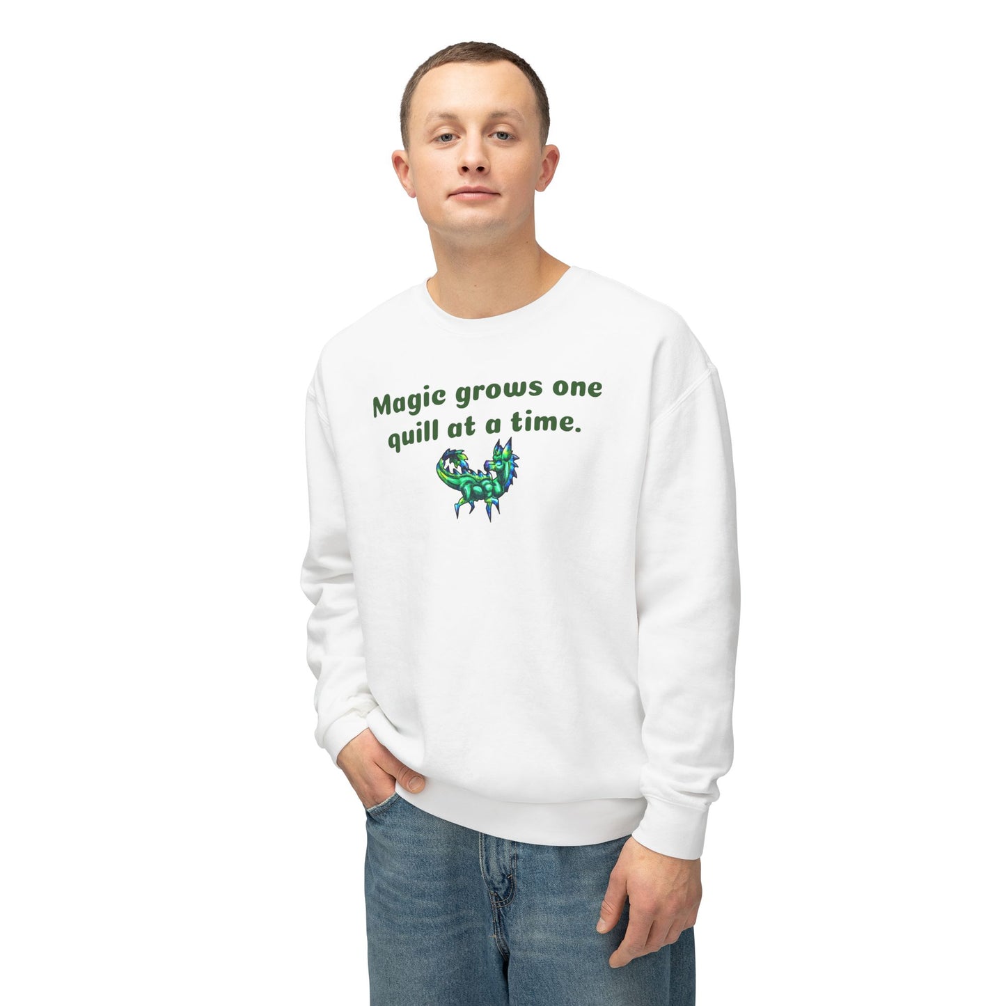 Chibi Arlathia the Hedgehog- Magic Quills- Green Creature Drawing - Cute Animal Illustration- Crewneck