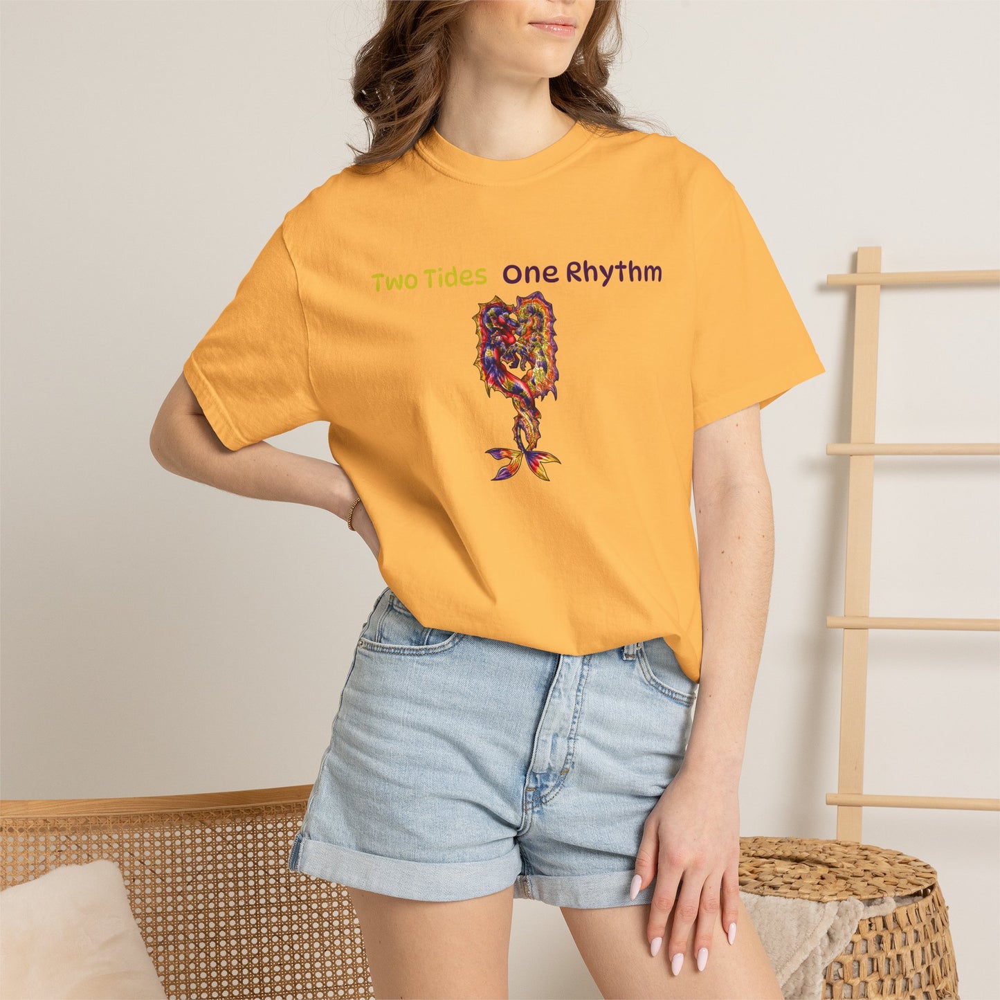 Dual Hippocampus – Two Rhythms- Dual Ocean Fantasy Art – Hippocampus Pair- T Shirt