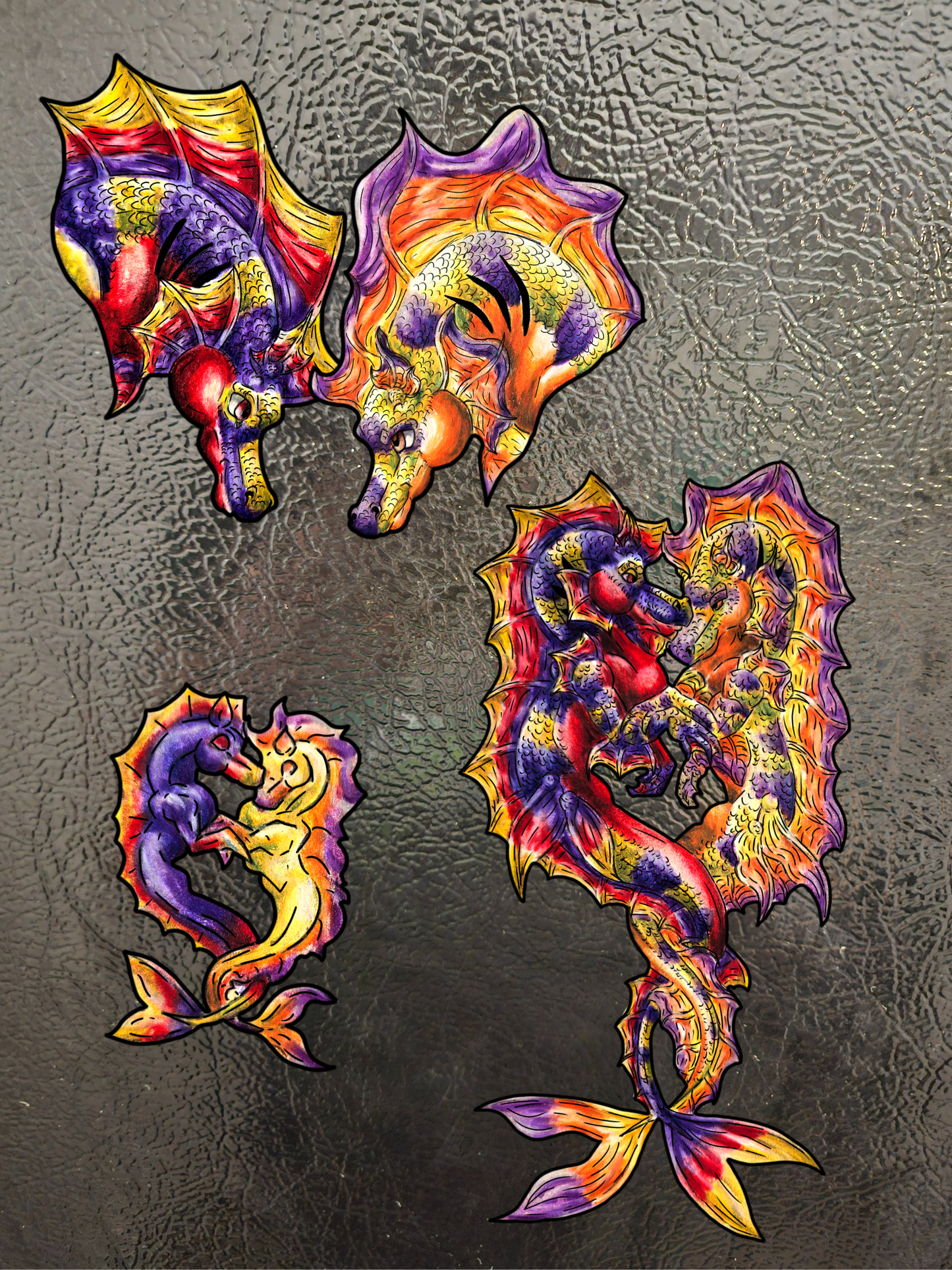 Dual Hippocampus – Dual Ocean Fantasy Art – Hippocampus Pair - 3pk Magnets
