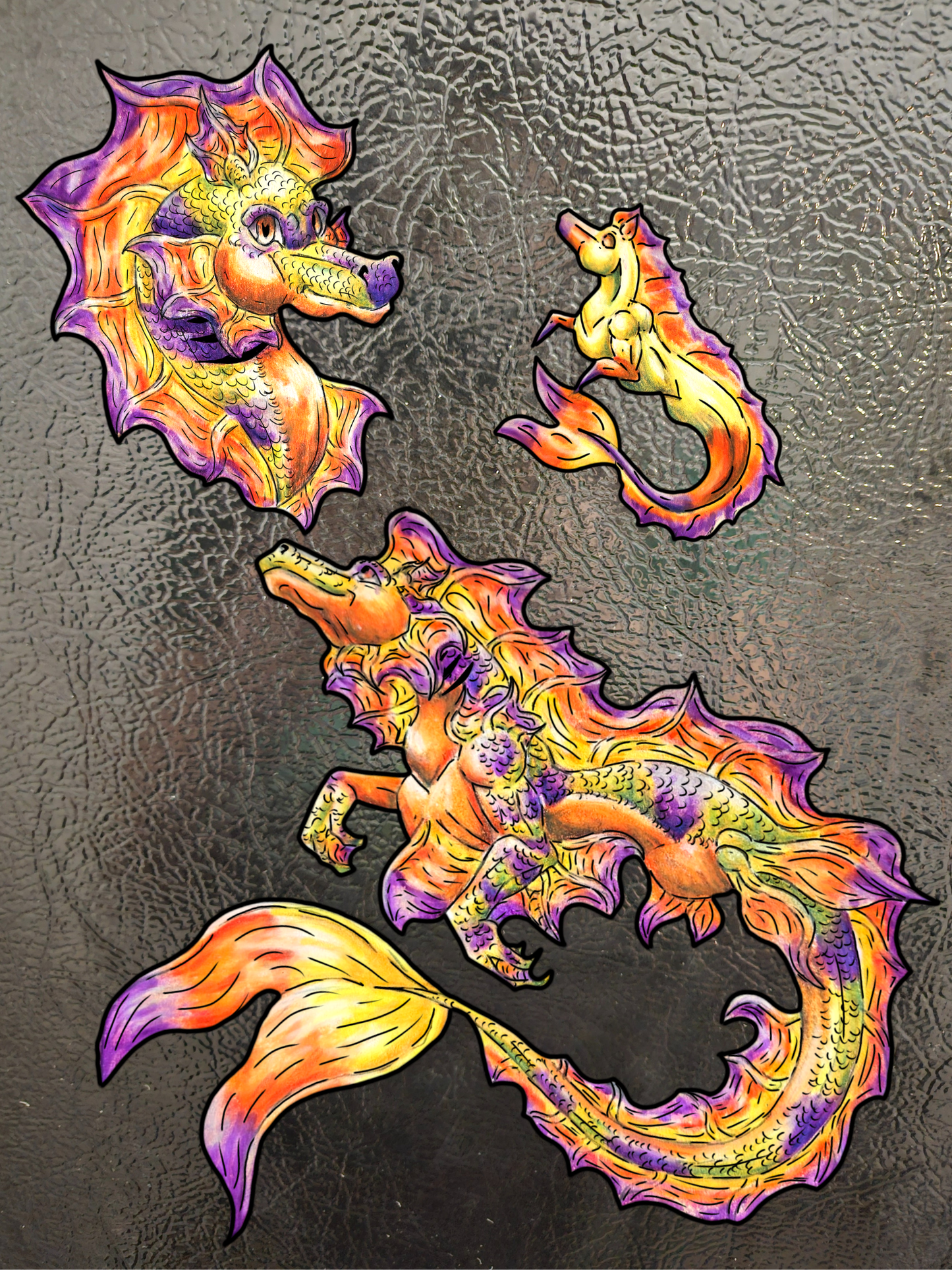 Sunrise Hippocampus- Golden Ocean Fantasy Art- Warm Fantasy Sea Creature Art- 4pk Magnets