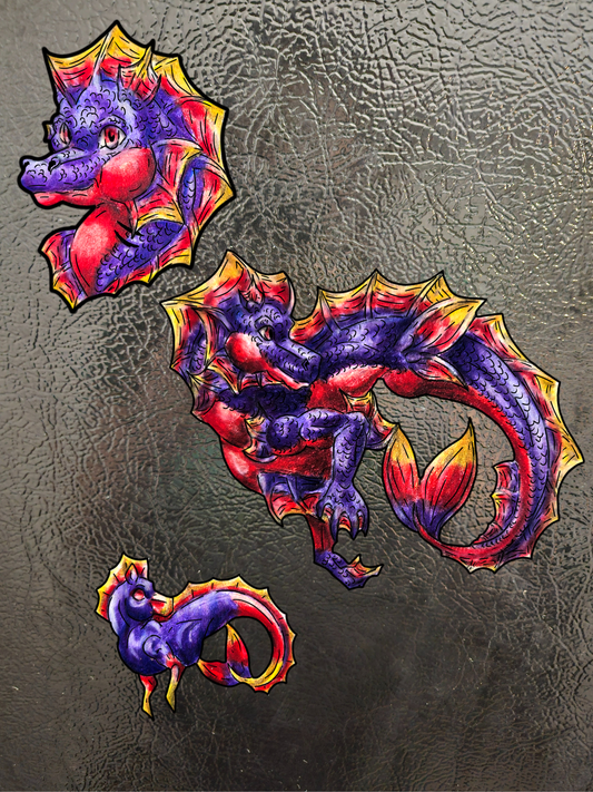 Baby Sunset Hippocampus- Vibrant Ocean Fantasy Art- Marine Fantasy Illustration- Magnets
