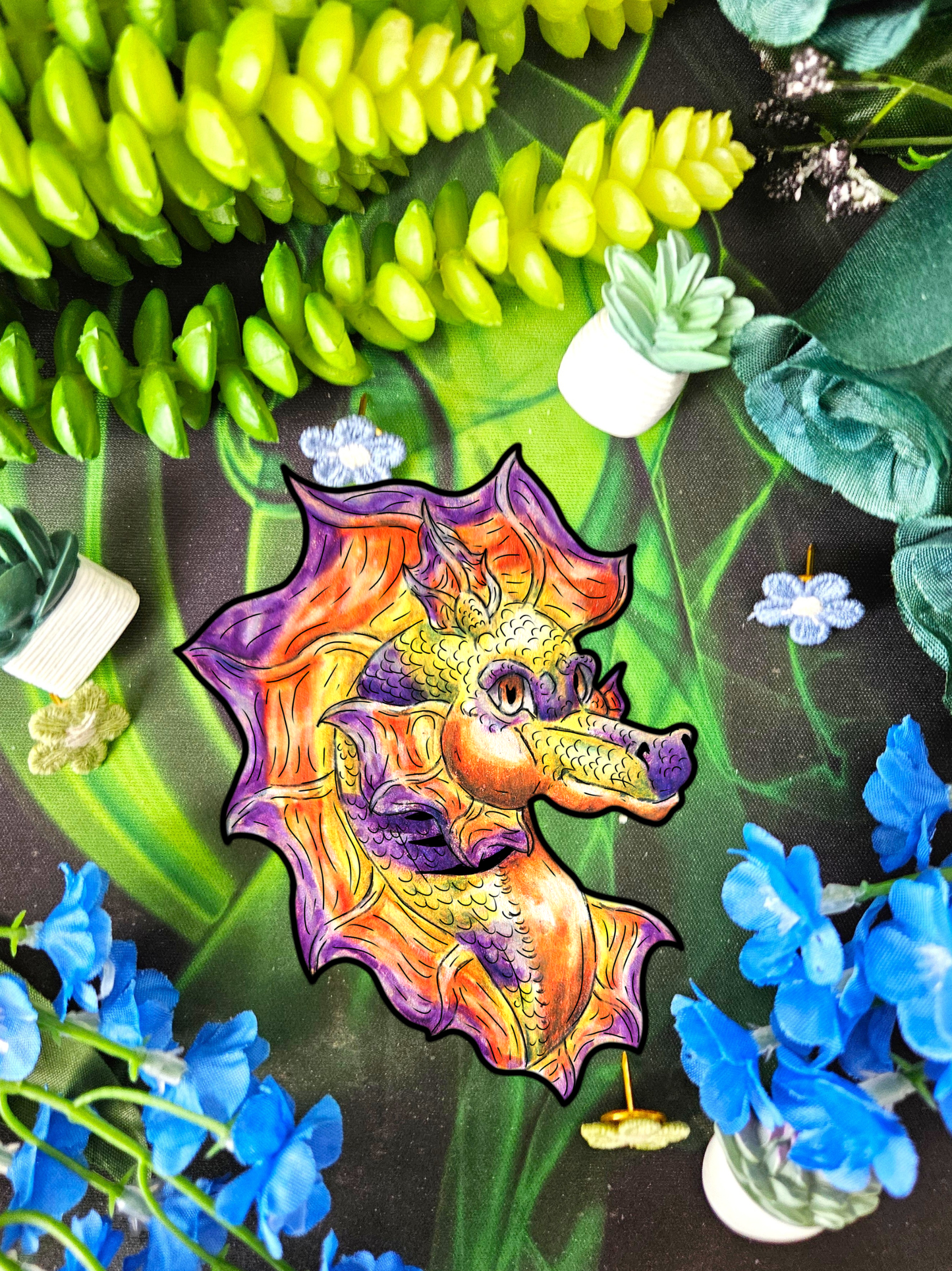 Sunrise Hippocampus- Golden Ocean Fantasy Art – Warm Fantasy Sea Creature Art- Head Sticker