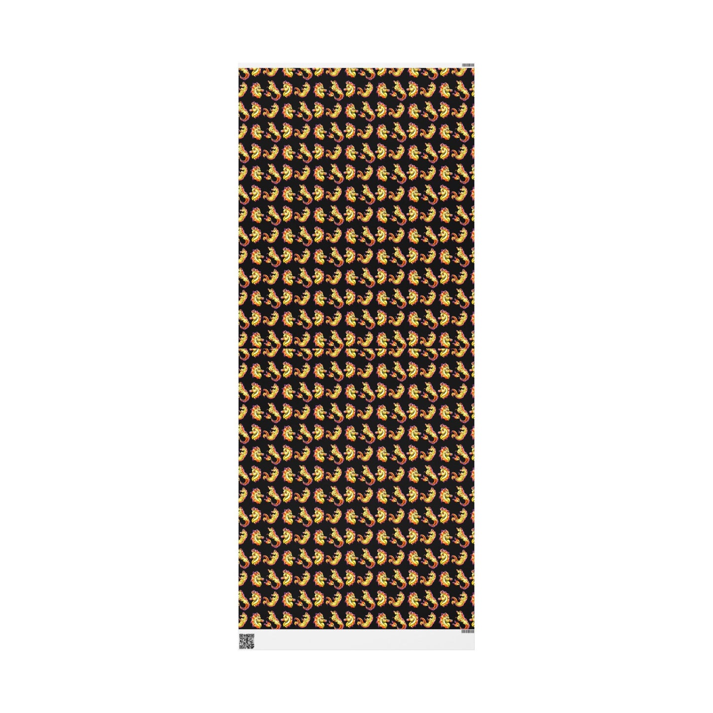 Chibi Sunrise Hippocampus Pattern- Golden Ocean Fantasy Art – Warm Fantasy Sea Creature Art- Wrapping Paper