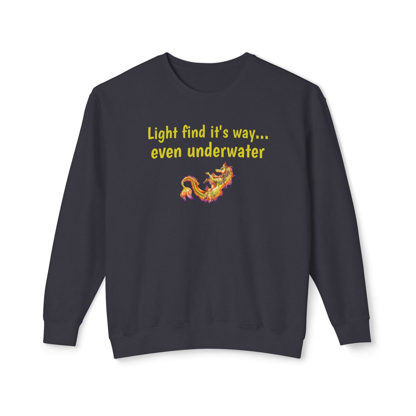 Baby Sunrise Hippocampus – Light Underwater- Golden Ocean Fantasy Art – Warm Fantasy Sea Creature Art- Unisex Crewneck