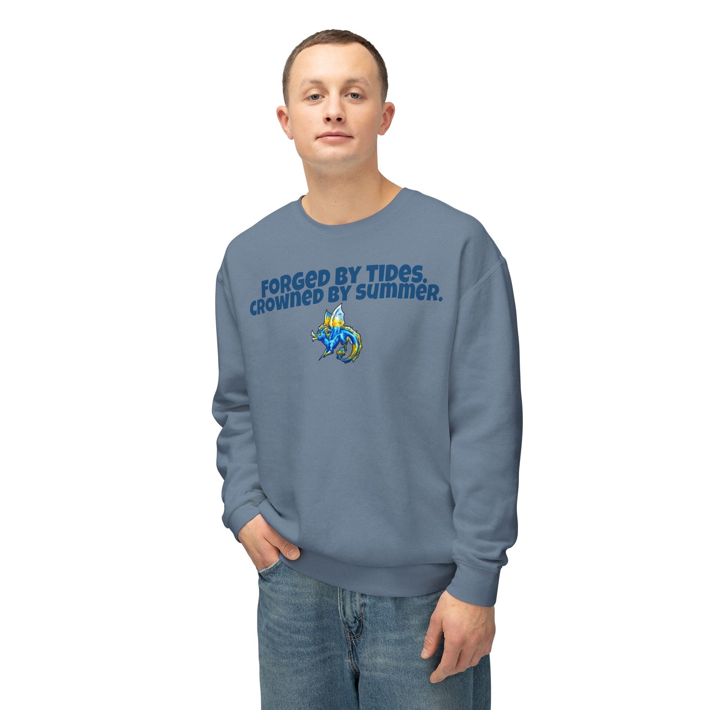 Chibi Summer Dragon- Forged & Crowned- Summer Fantasy- Sunlit Tide Dragon- Crewneck