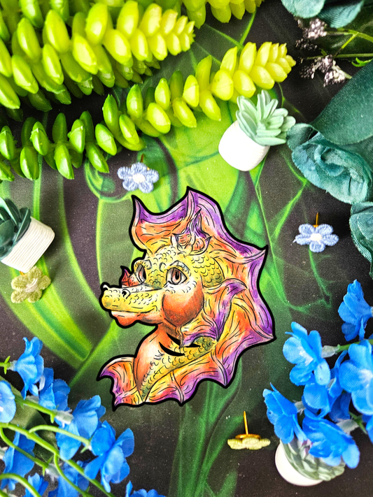 Baby Sunrise Hippocampus- Golden Ocean Fantasy Art – Warm Fantasy Sea Creature Art- Head Sticker