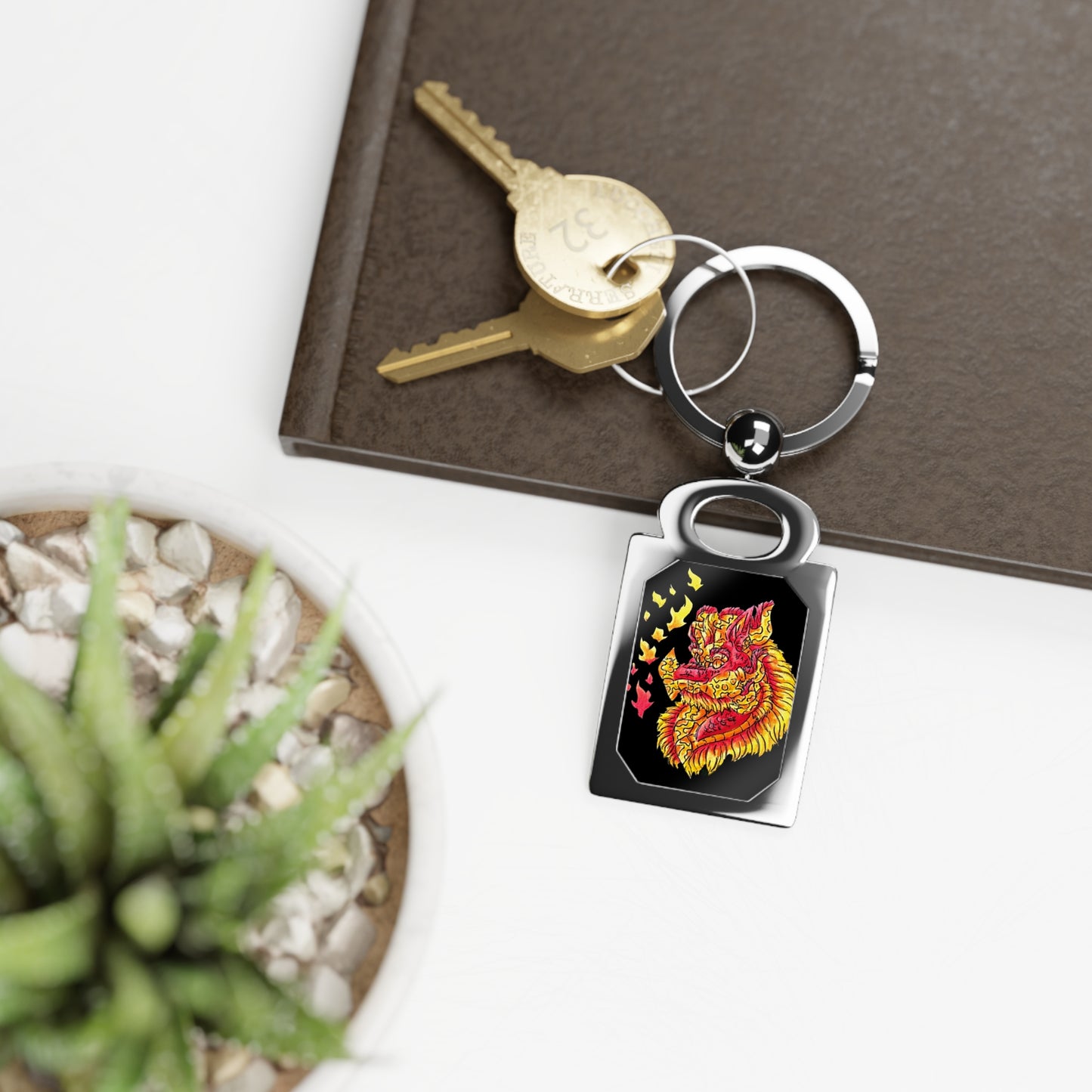 Fire Dragon Head Rectangle Photo Keyring