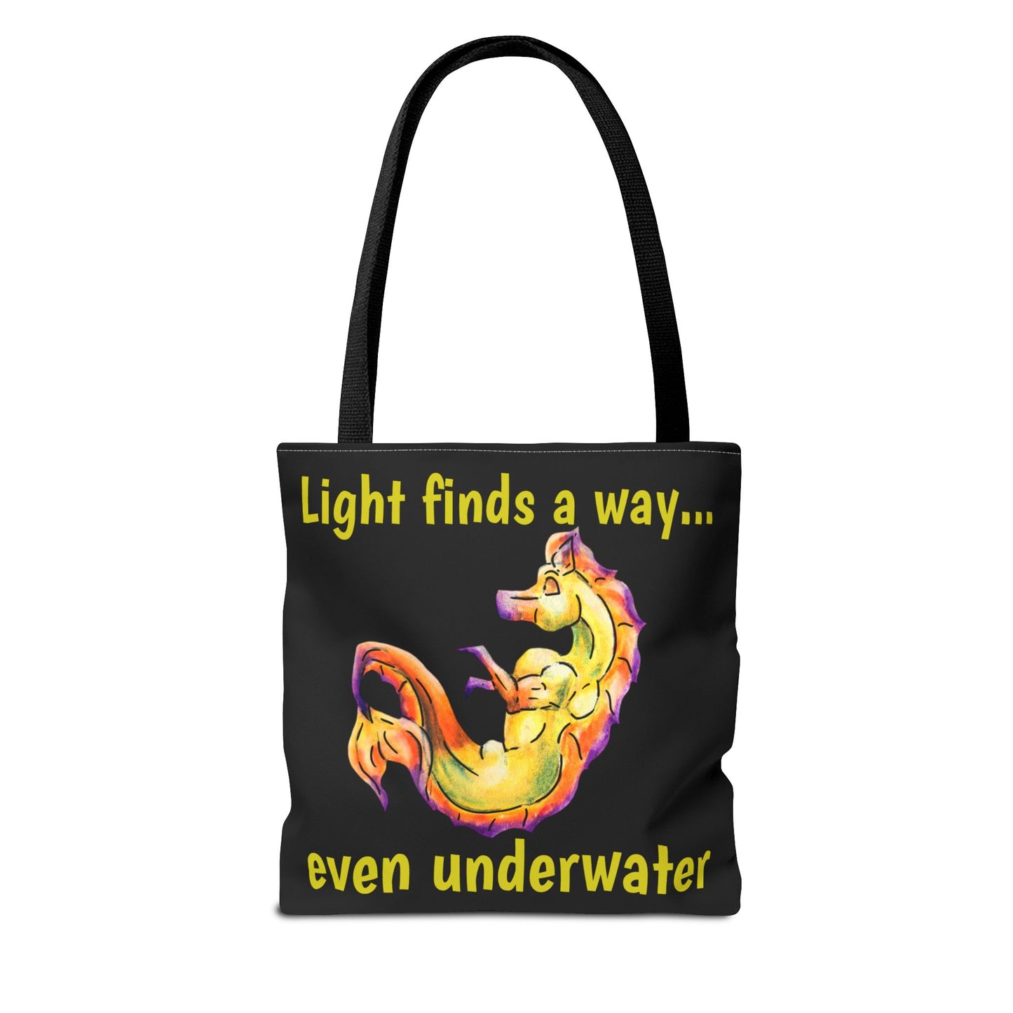 Chibi Sunrise Hippocampus – Golden Ocean Fantasy Art – Warm Fantasy Sea Creature Art-Double-Sided Tote Bag