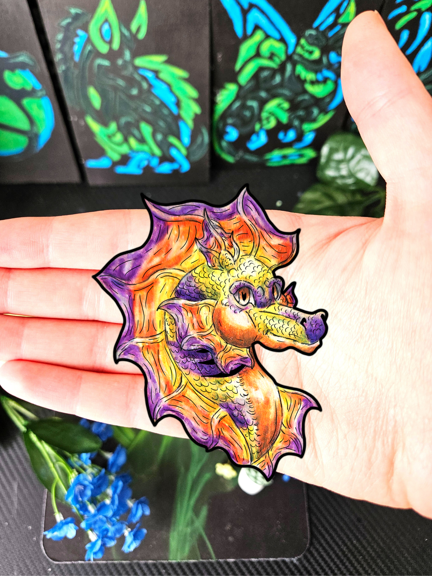 Sunrise Hippocampus- Golden Ocean Fantasy Art – Warm Fantasy Sea Creature Art- Head Sticker