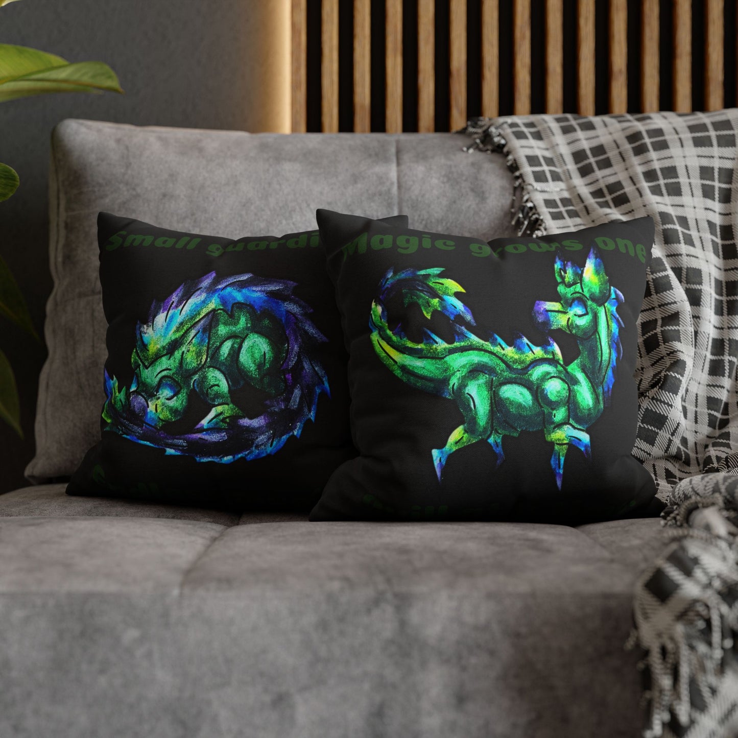 Chibi Arlathia the Hedgehog- Green Creature Drawing - Cute Animal Illustration- Double-Sided Pillow Case