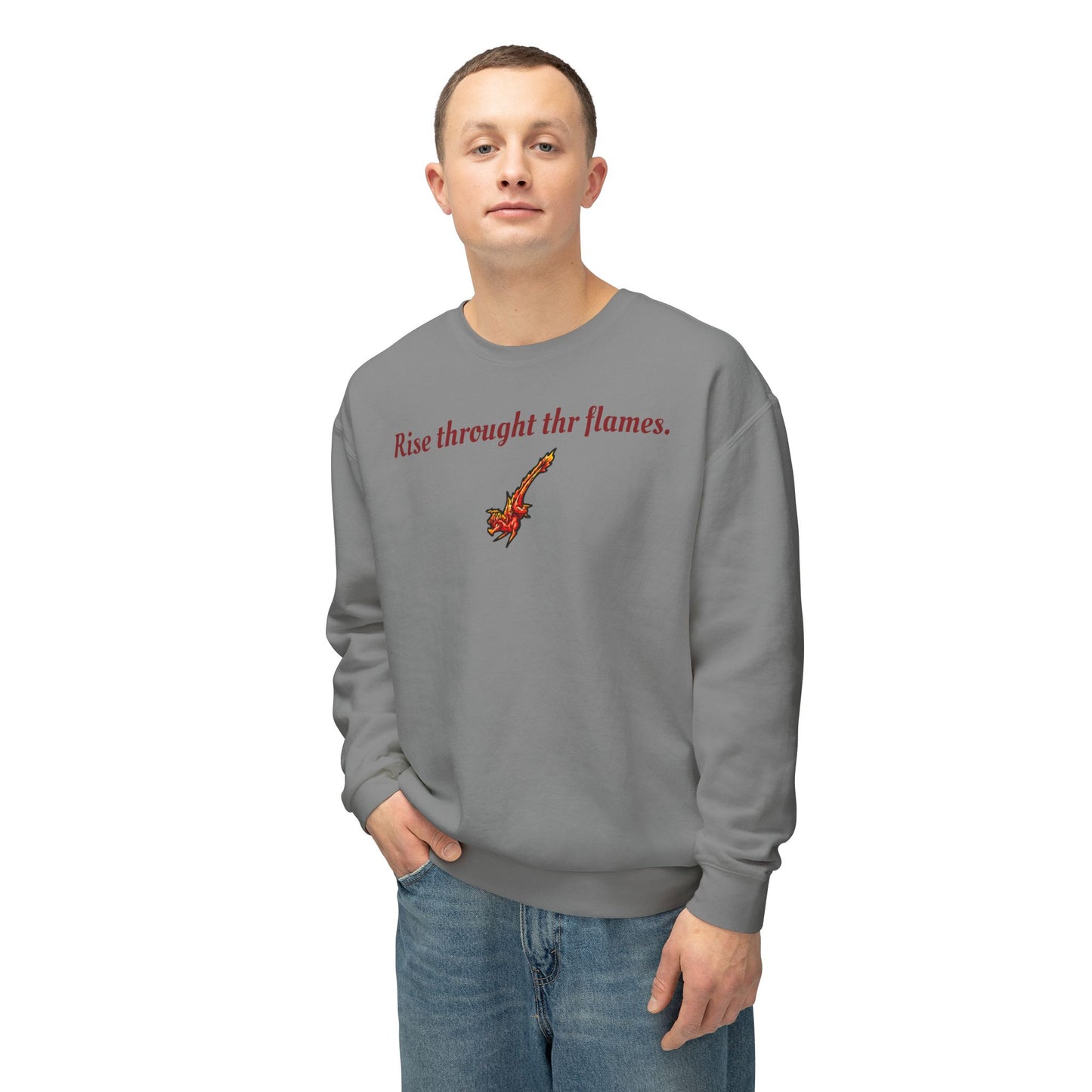Chibi Fire Dragon- Rise- Elemental- Fantasy Dragon- Crewneck