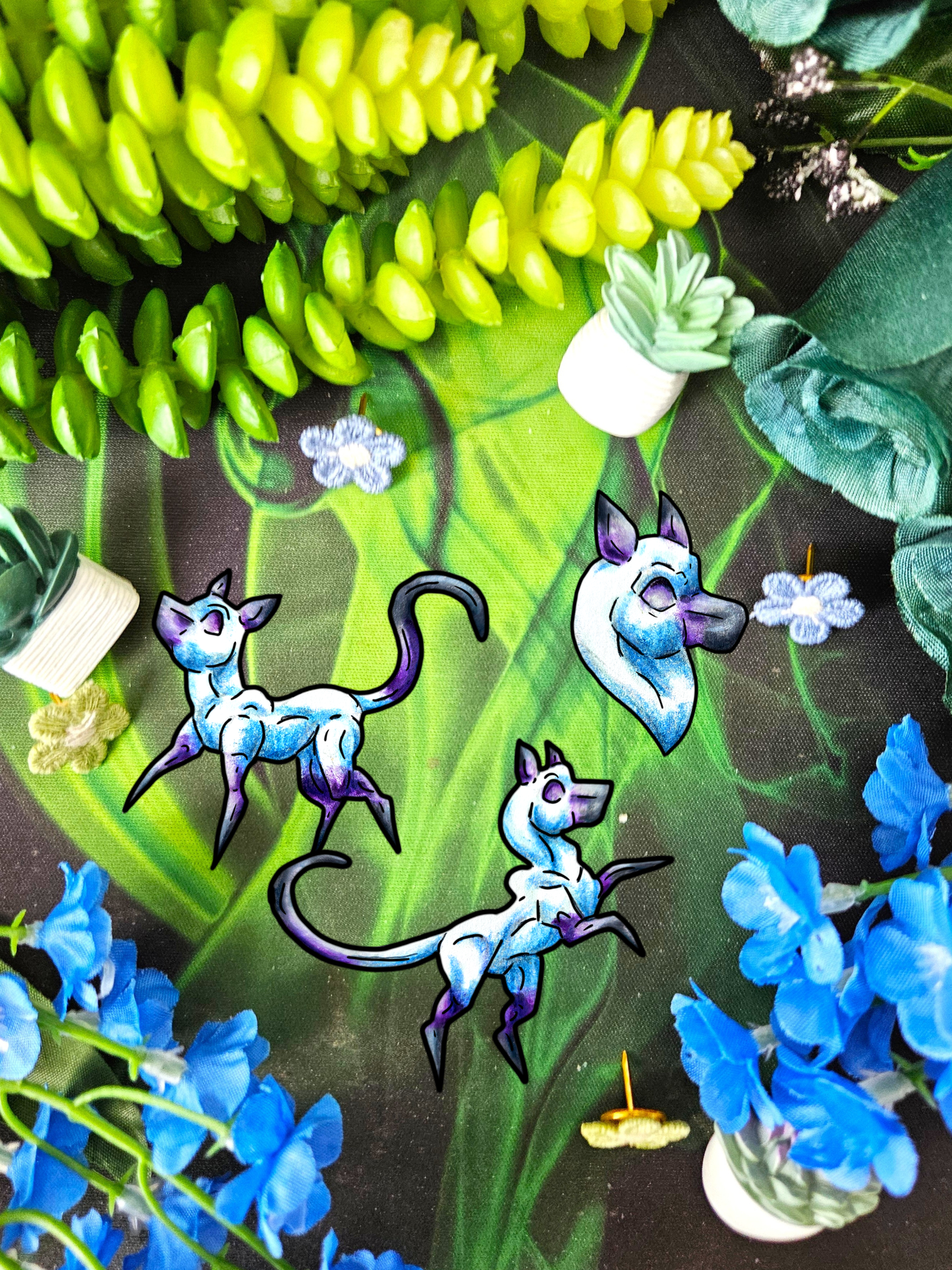 Chibi Slictine the Cat- Fantasy Cat- Cute Creature Art- Nature Animal- 3pk Stickers
