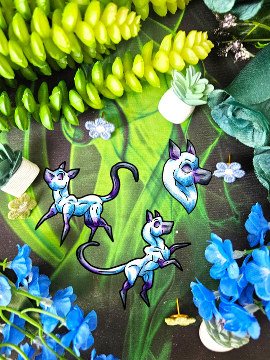 Chibi Slictine the Cat- Fantasy Cat- Cute Creature Art- Nature Animal- 3pk Stickers
