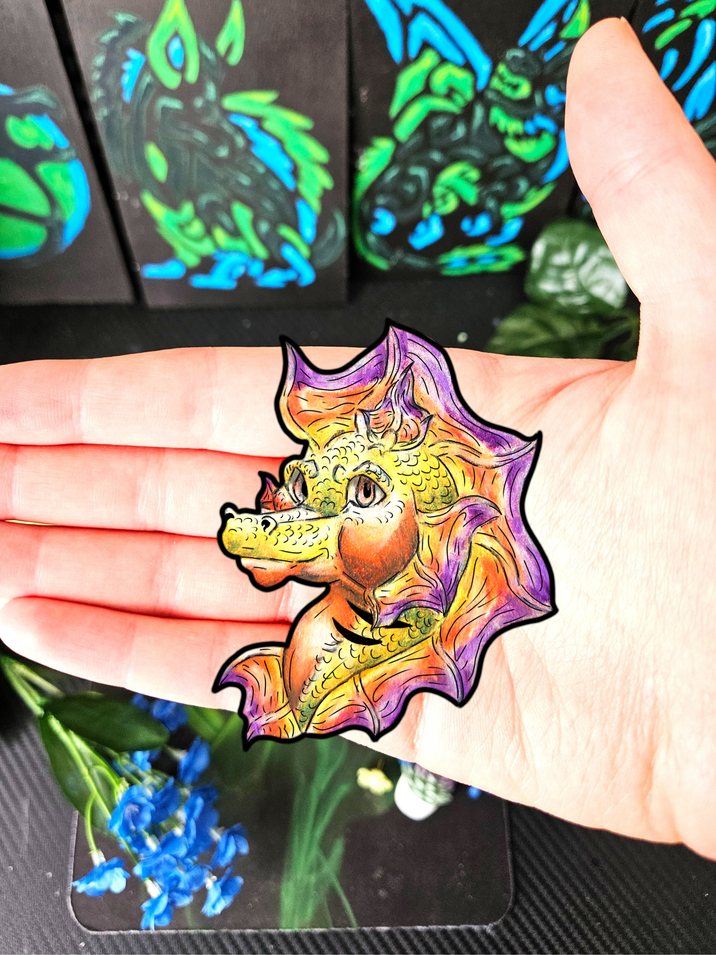 Baby Sunrise Hippocampus- Golden Ocean Fantasy Art – Warm Fantasy Sea Creature Art- Head Sticker