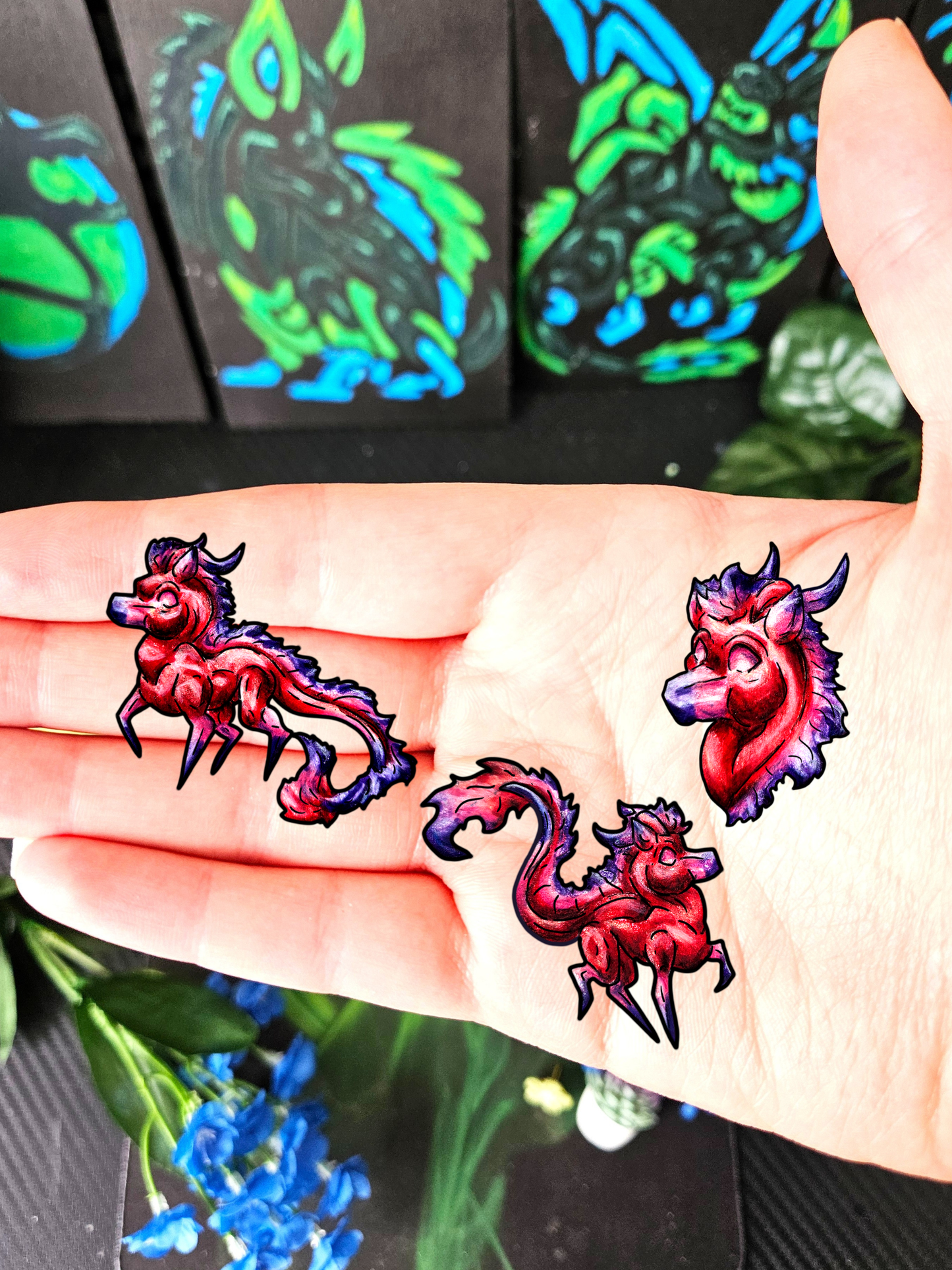 Myer- Crimson Kirin – Red Fantasy Chibi Kirin – Chibi Kirin Stickers – Mythical Creature– Kirin Lover Gift- Stickers 3pk