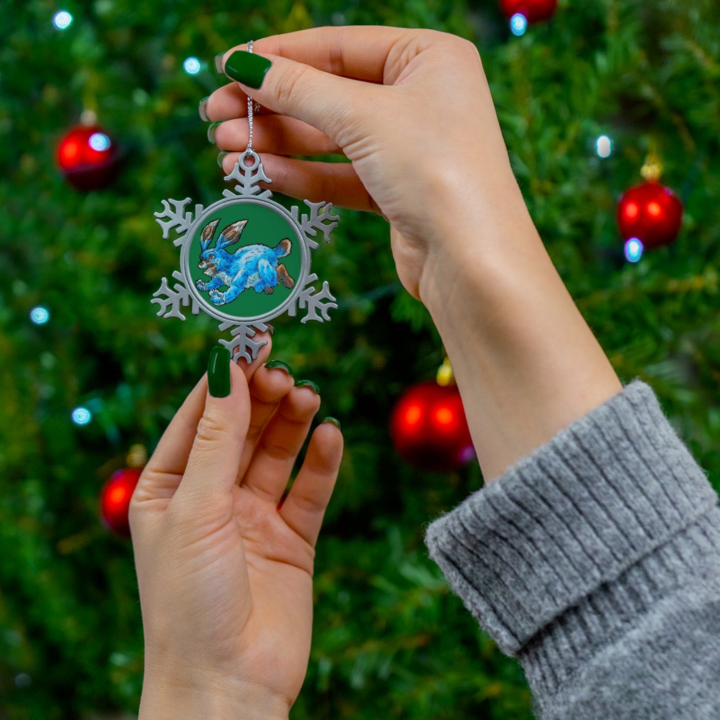 Snow the Rabbit Pewter Snowflake Ornament