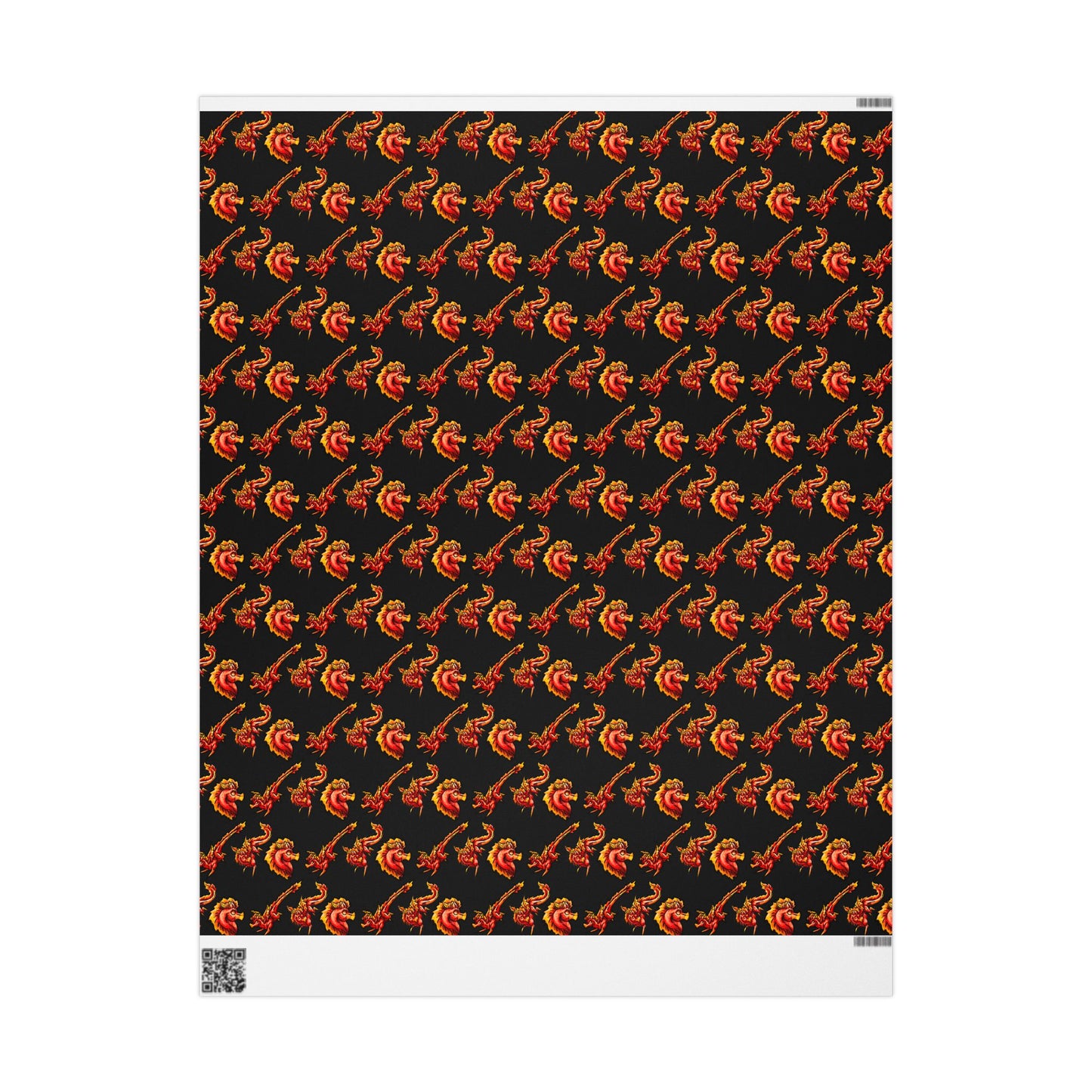 Chibi Fire Dragon- Pattern- Elemental- Fantasy Dragon- Gift Wrap