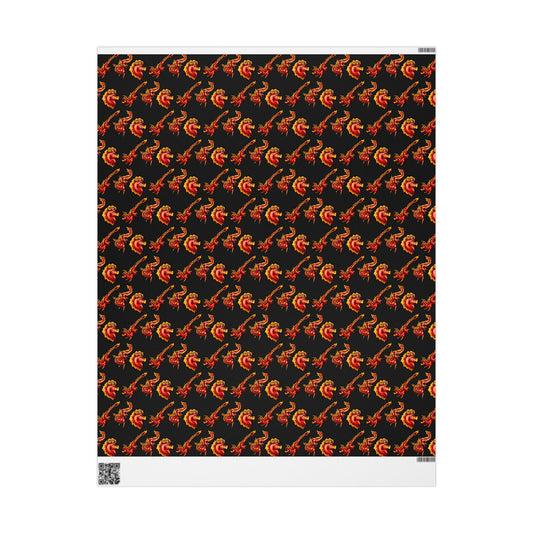 Chibi Fire Dragon- Pattern- Elemental- Fantasy Dragon- Gift Wrap