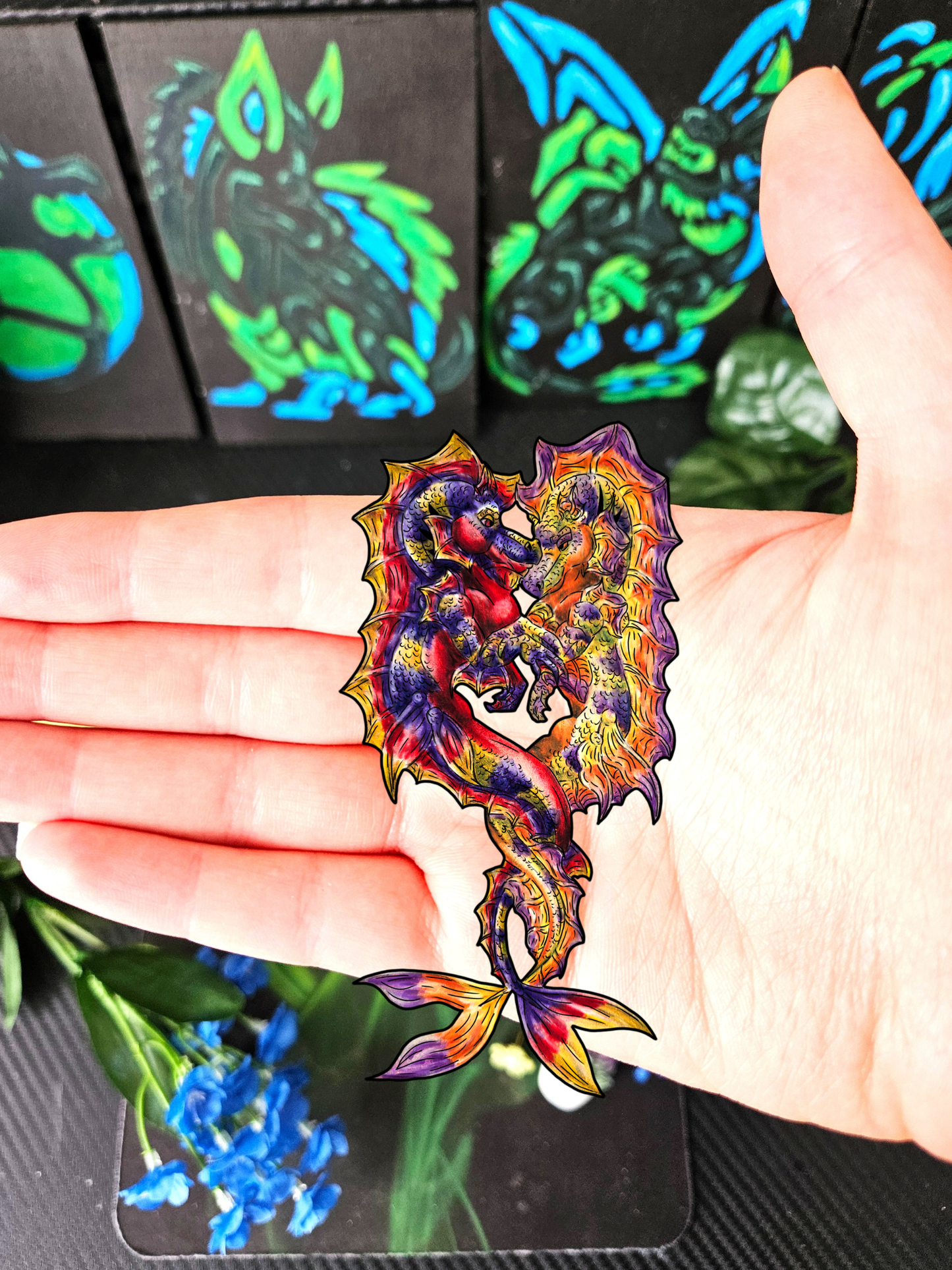 Dual Hippocampus – Dual Ocean Fantasy Art – Hippocampus Pair- Body Sticker