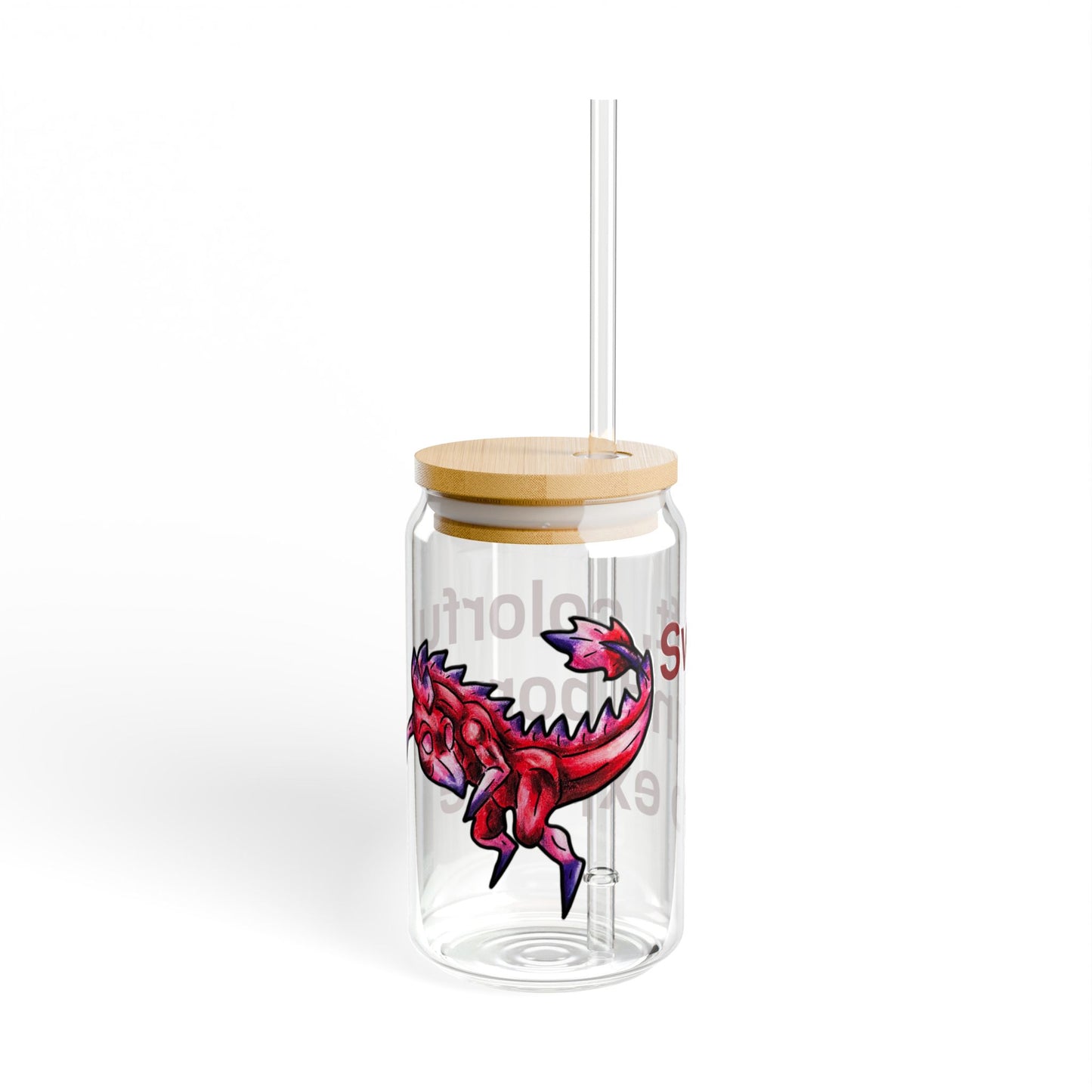 Chibi Mehr the Garudimimus- Swift & colorful- Feathered Dino- Prehistoric Dinosaur- Glass Tumbler 16oz