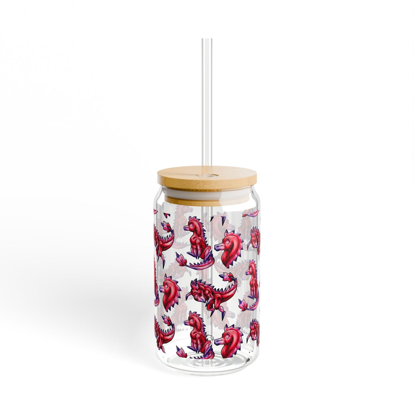 Chibi Mehr the Garudimimus- Pattern- Feathered Dino- Prehistoric Dinosaur- 16oz Glass Tumbler