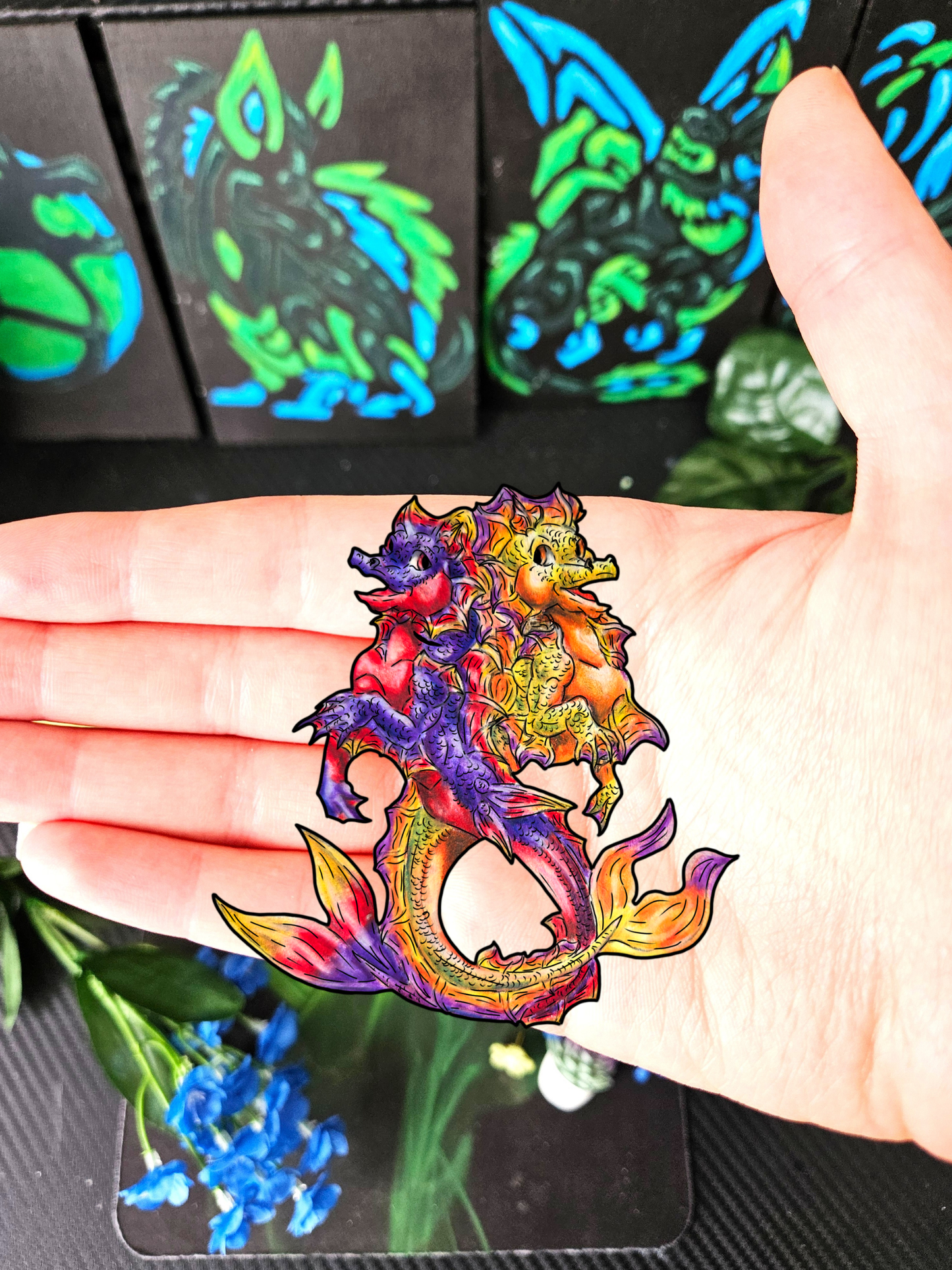 Baby Dual Hippocampus – Dual Ocean Fantasy Art – Hippocampus Pair- Body Sticker