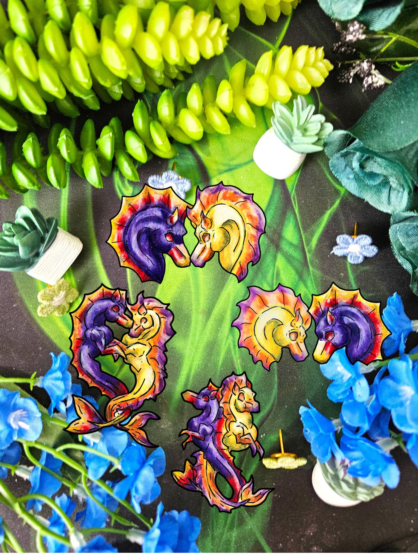 Chibi Dual Hippocampus – Dual Ocean Fantasy Art – Hippocampus Pair - 4pk Sticker