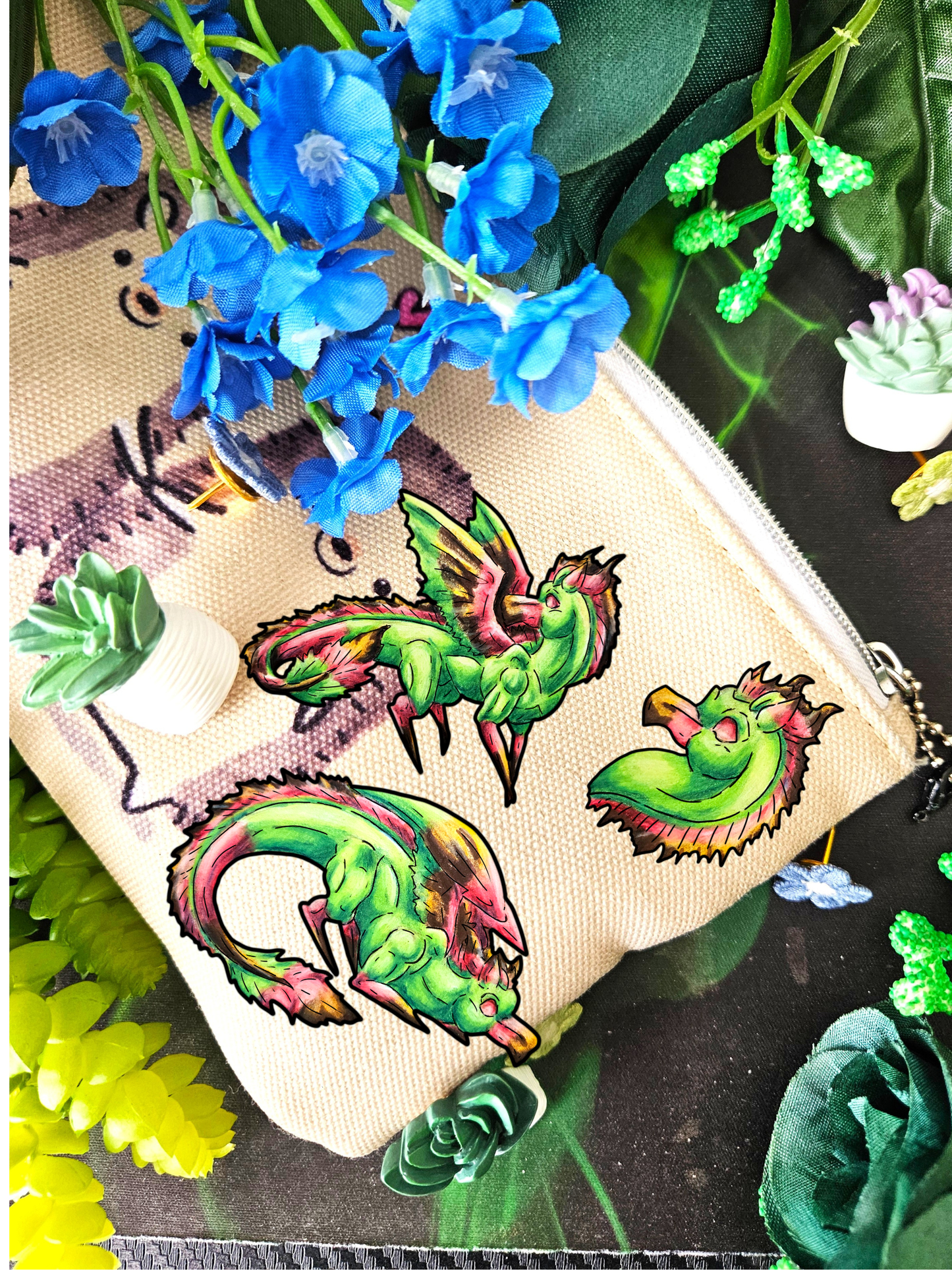 Chibi Spring Dragon- Fantasy Nature- Mythical Creature- Forest Guardian Art - Dragon Lover Gift - 3pk Shrink Pins