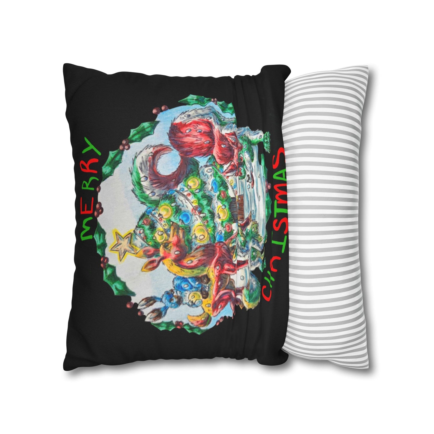 Christmas Group Spun Polyester Square Pillowcase