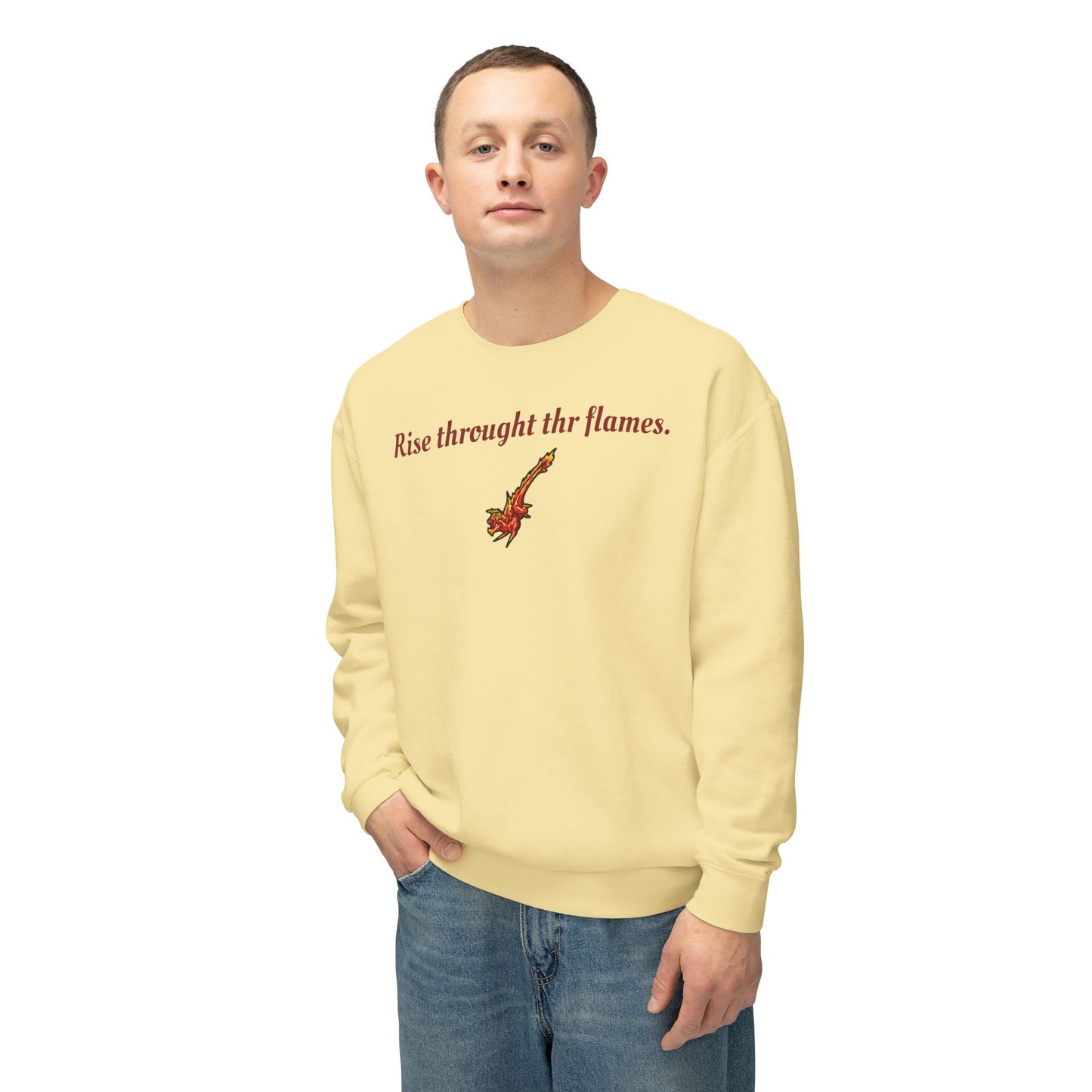 Chibi Fire Dragon- Rise- Elemental- Fantasy Dragon- Crewneck
