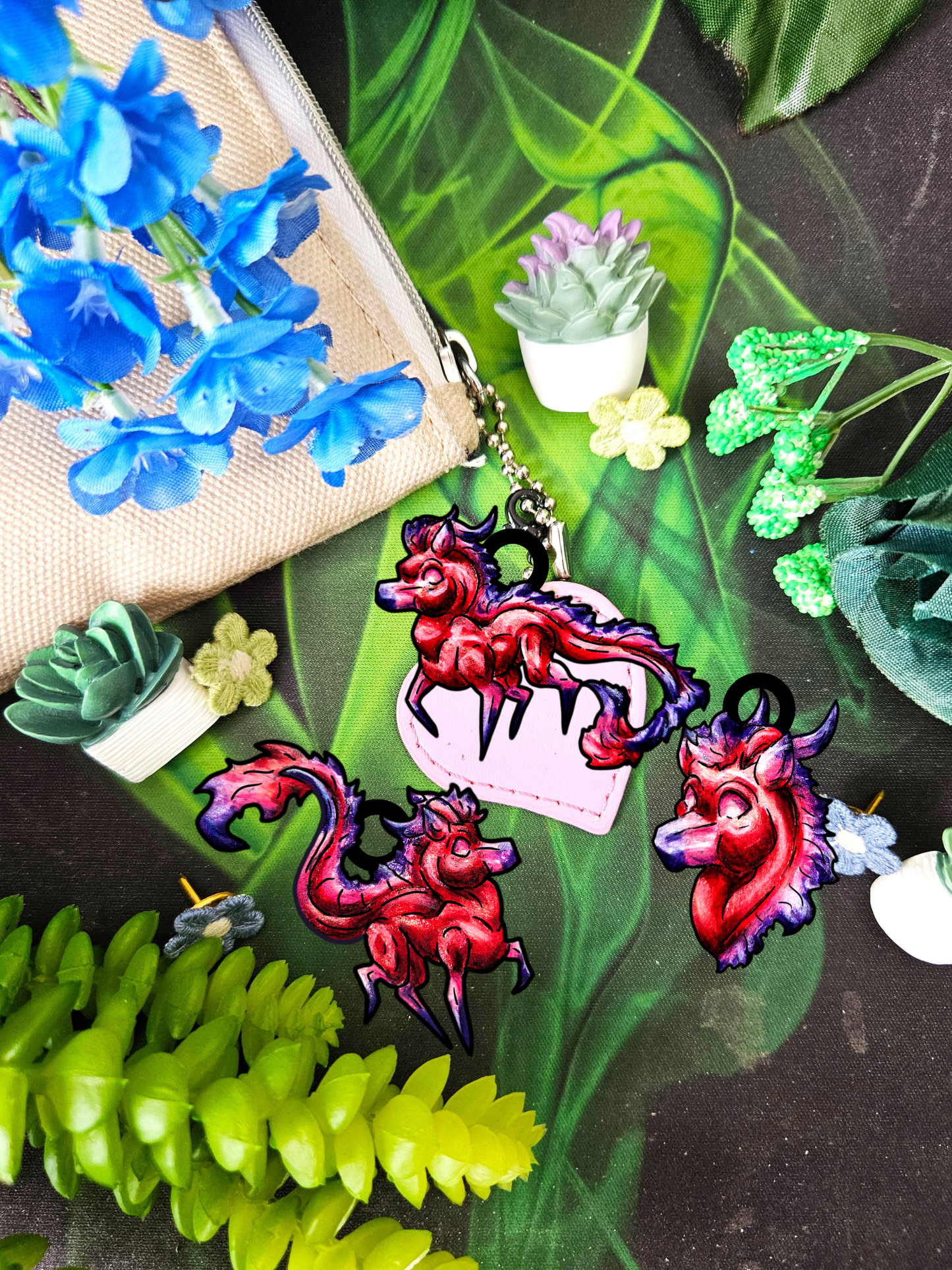 Myer- Crimson Kirin – Red Fantasy Chibi Kirin – Kirin Charms – Mythical Creature– Kirin Lover Gift- Charms 3pk