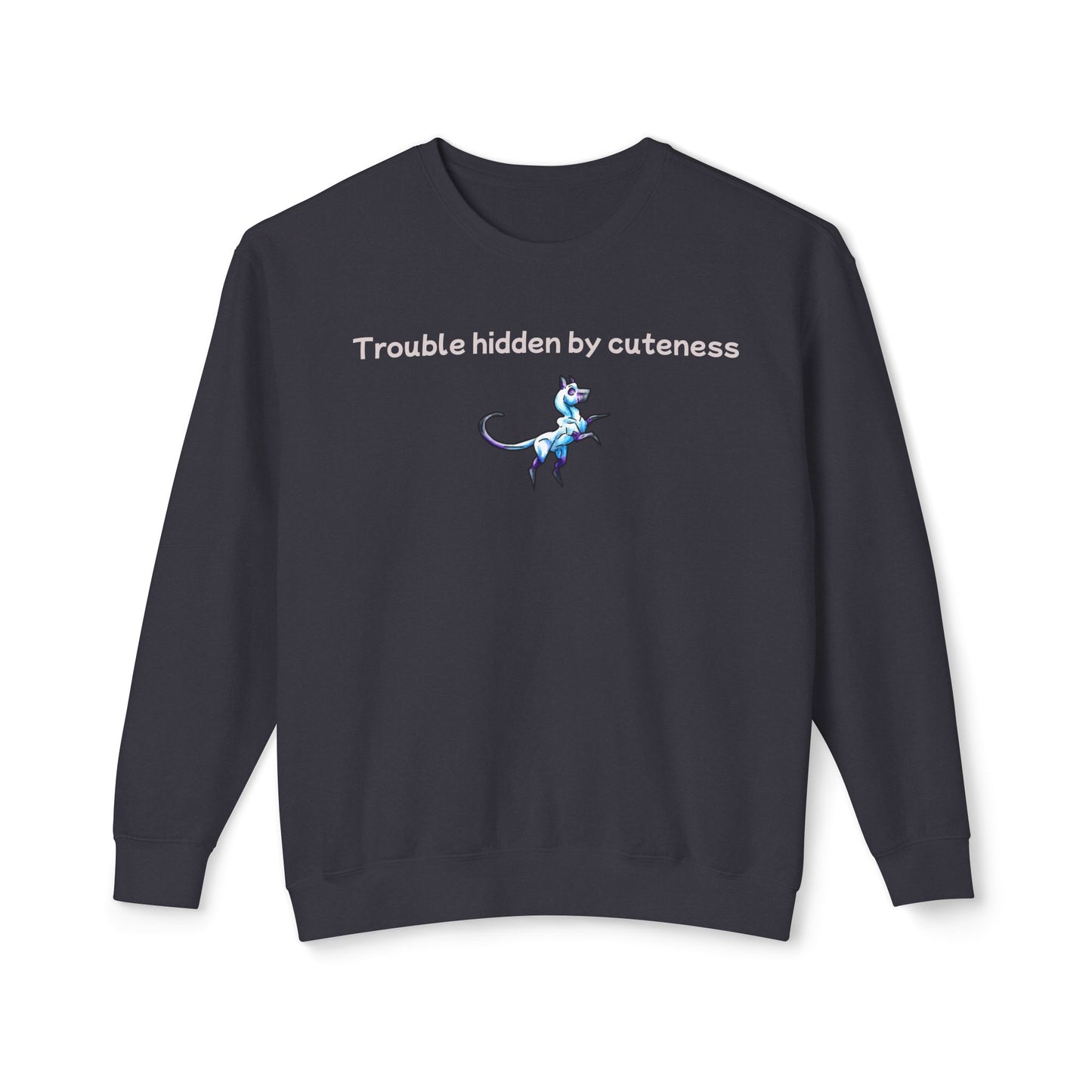 Chibi Slictine the Cat- Trouble- Fantasy Cat- Cute Creature Art- Nature Animal-Unisex Crewneck
