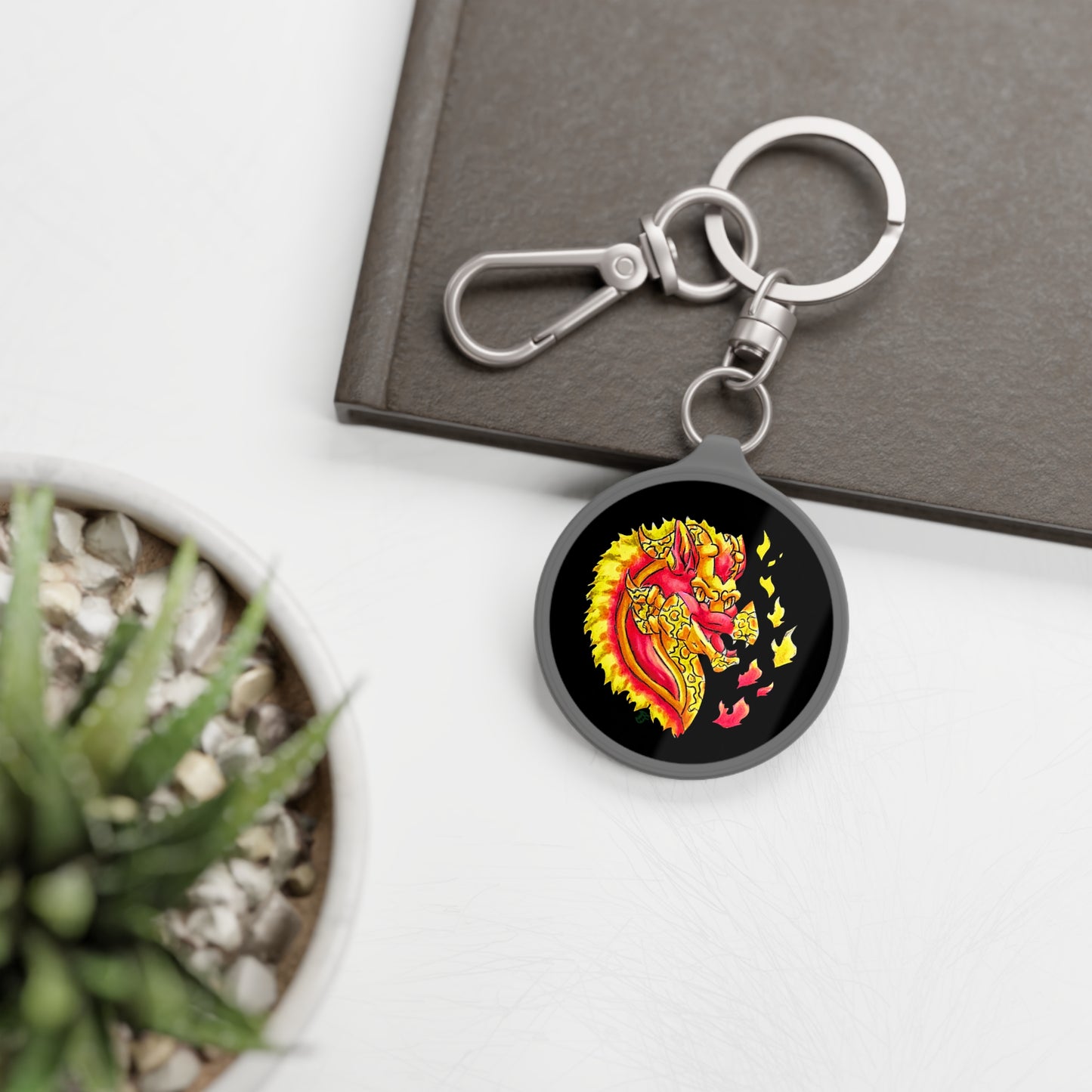 Cutesy Fire Dragon Head Keyring Tag