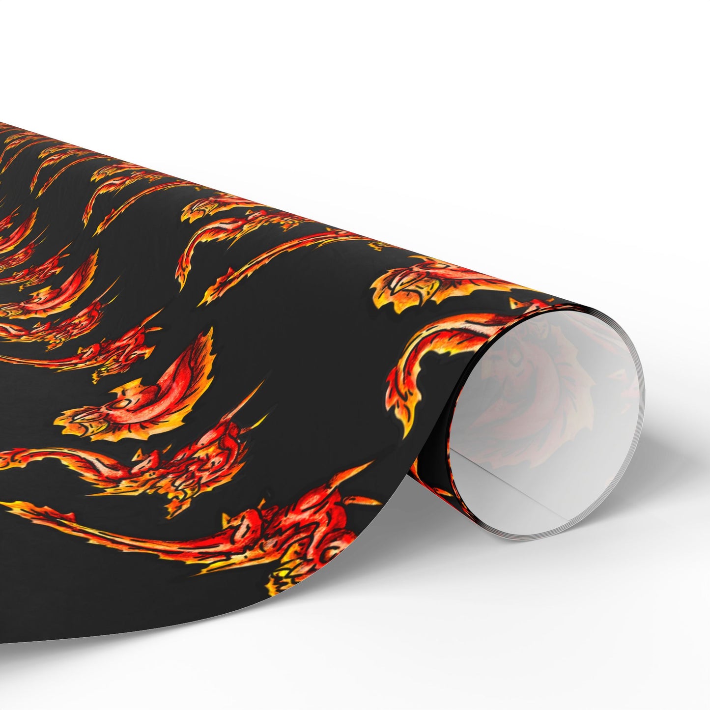 Chibi Fire Dragon- Pattern- Elemental- Fantasy Dragon- Gift Wrap