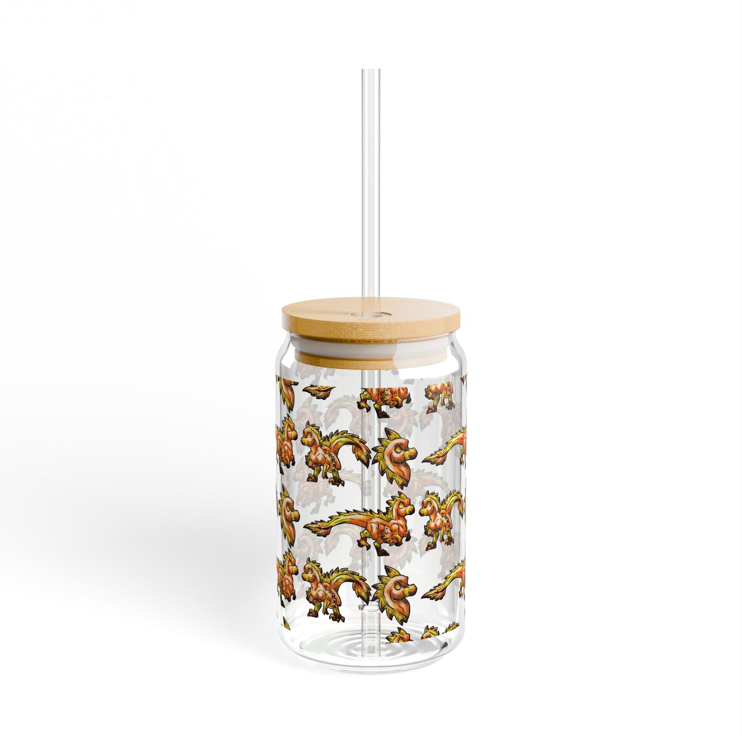 Chibi Caena the Raptor- Pattern- Dinosaur art- Prehistoric- Glass Tumbler 16oz