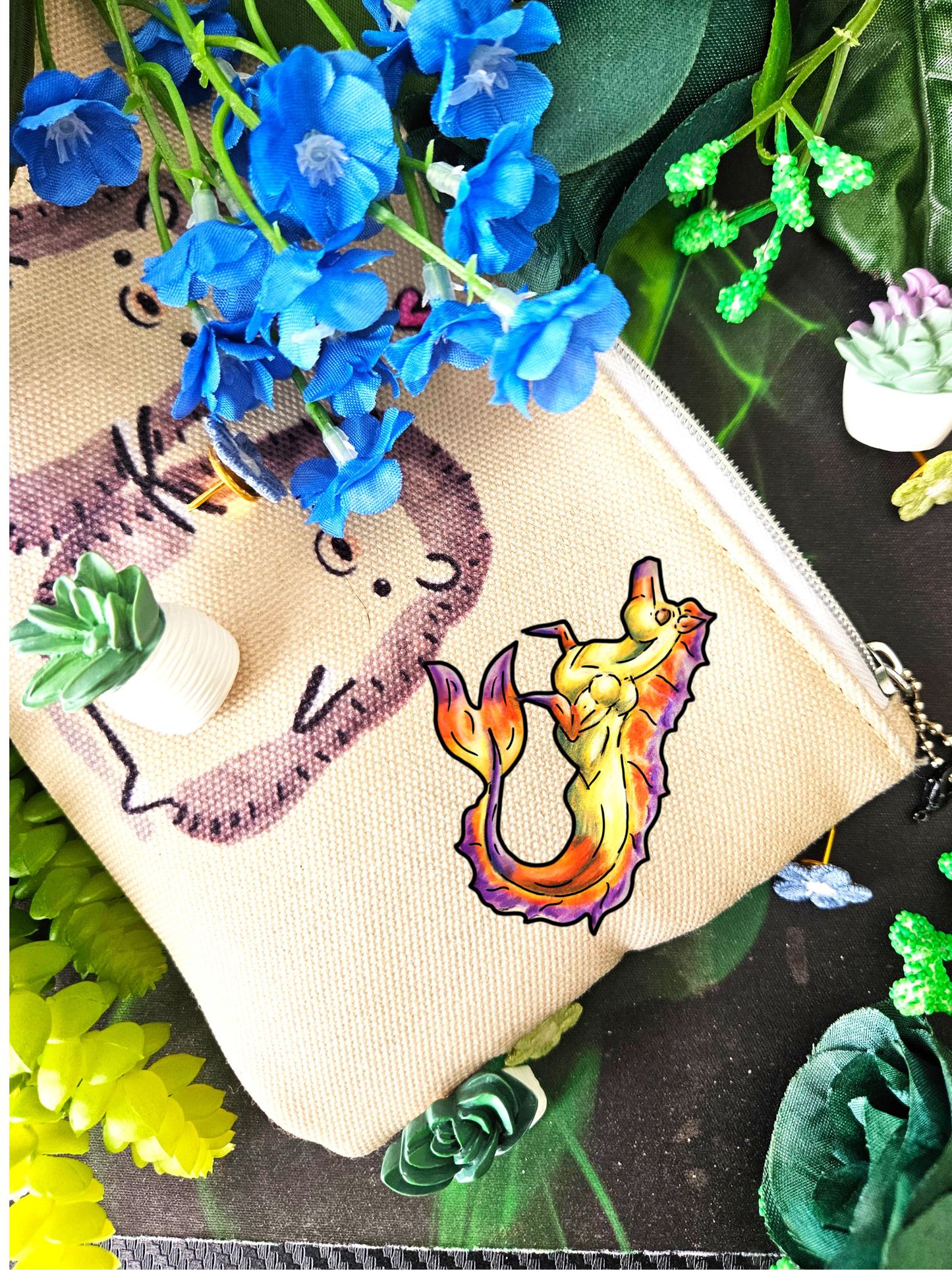Chibi Sunrise Hippocampus – Golden Ocean Fantasy Art – Warm Fantasy Sea Creature Art- Shrink Pin 4pk